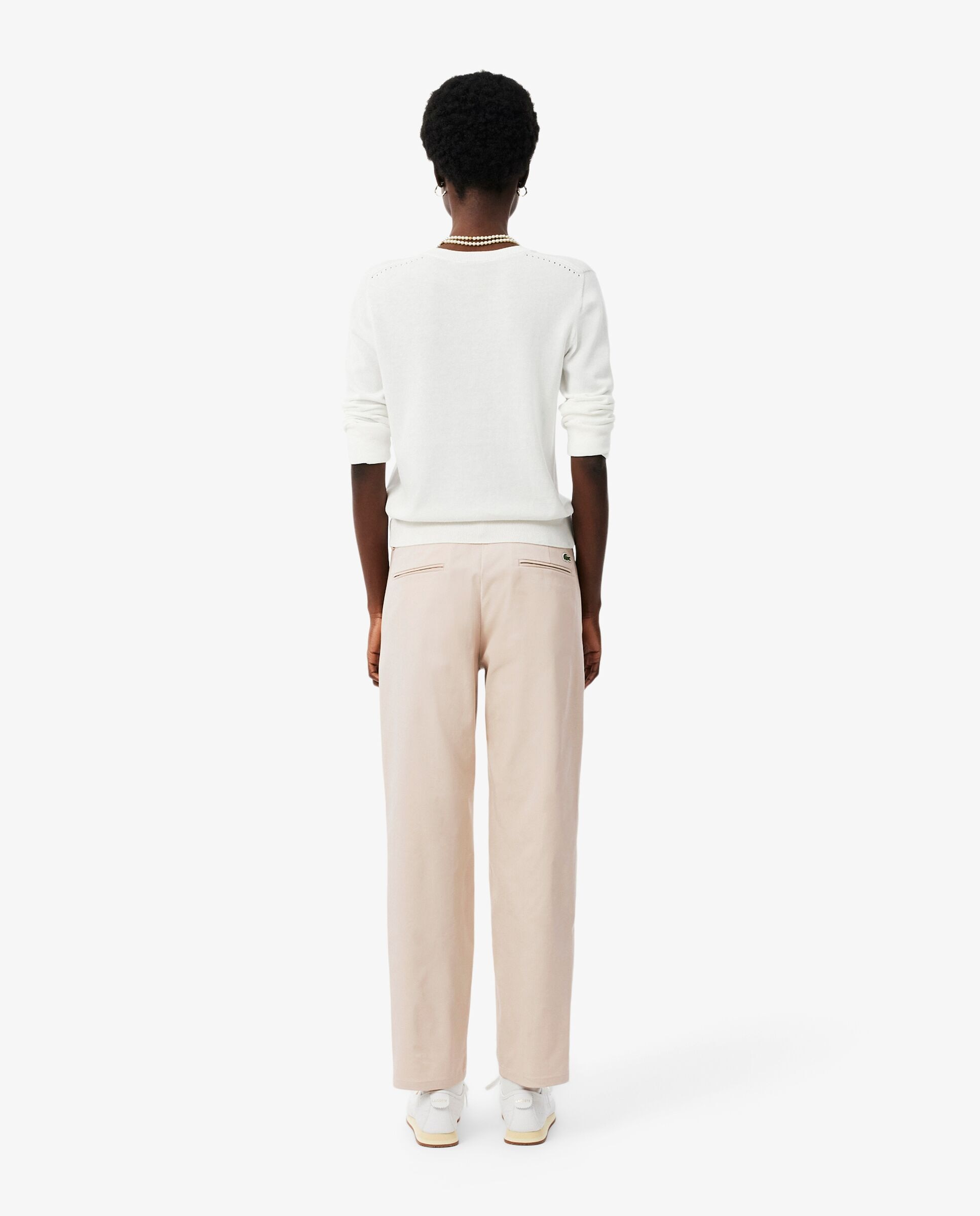 Pantalón de mujer chino de corte recto de tela gabardina de mujer de algodón en azul - Lacoste - Beige Beige-2