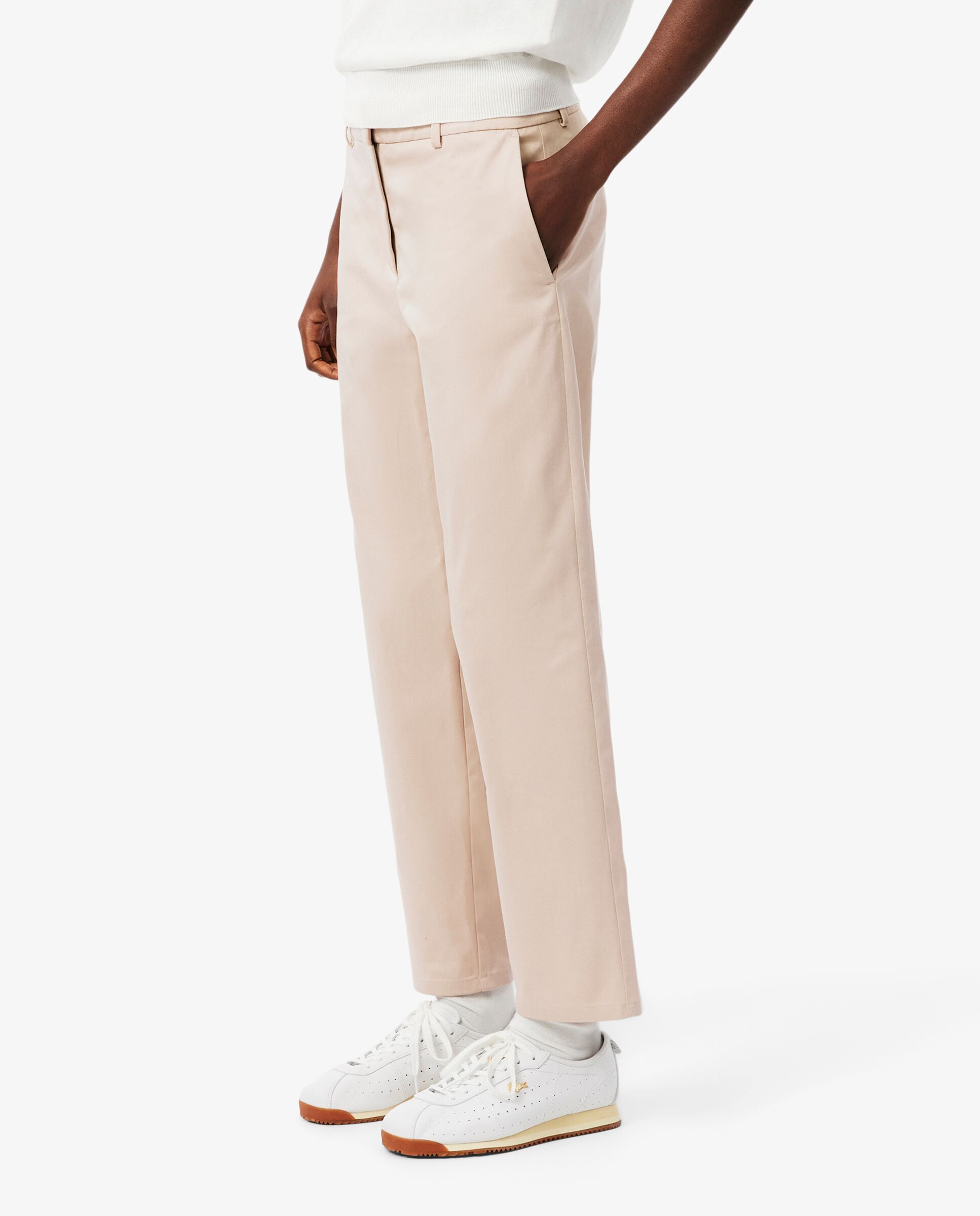 Pantalón de mujer chino de corte recto de tela gabardina de mujer de algodón en azul - Lacoste - Beige Beige-3