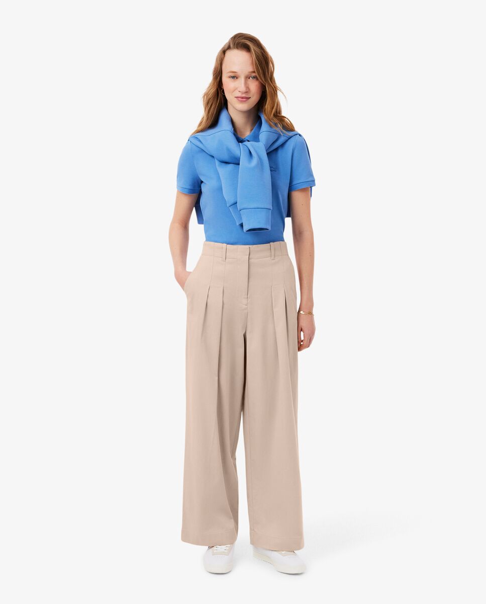 Pantalón de mujer chino de corte amplio de tela de gabardina de mujer elástica - Lacoste - Beige Beige-2