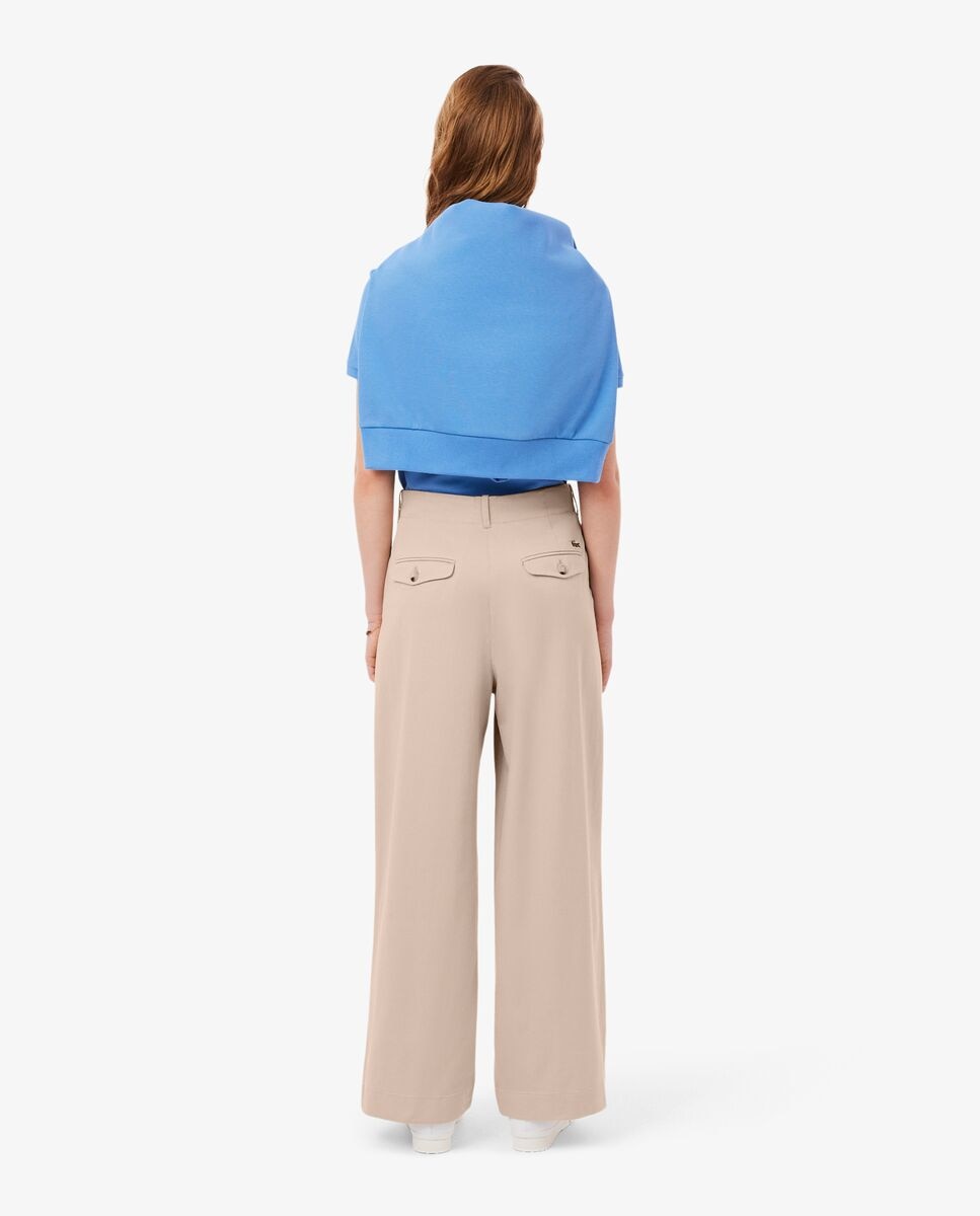 Pantalón de mujer chino de corte amplio de tela de gabardina de mujer elástica - Lacoste - Beige Beige-3