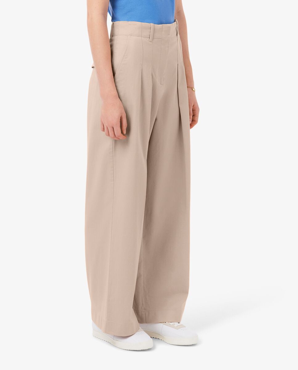 Pantalón de mujer chino de corte amplio de tela de gabardina de mujer elástica - Lacoste - Beige Beige-4