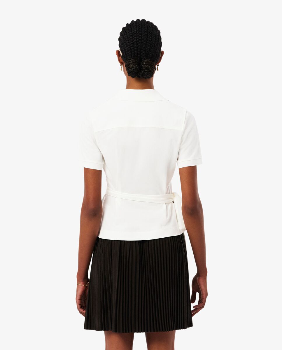 Polo de mujer cruzado de minipiqué elástico de manga corta - Lacoste - Negro Blanco-3