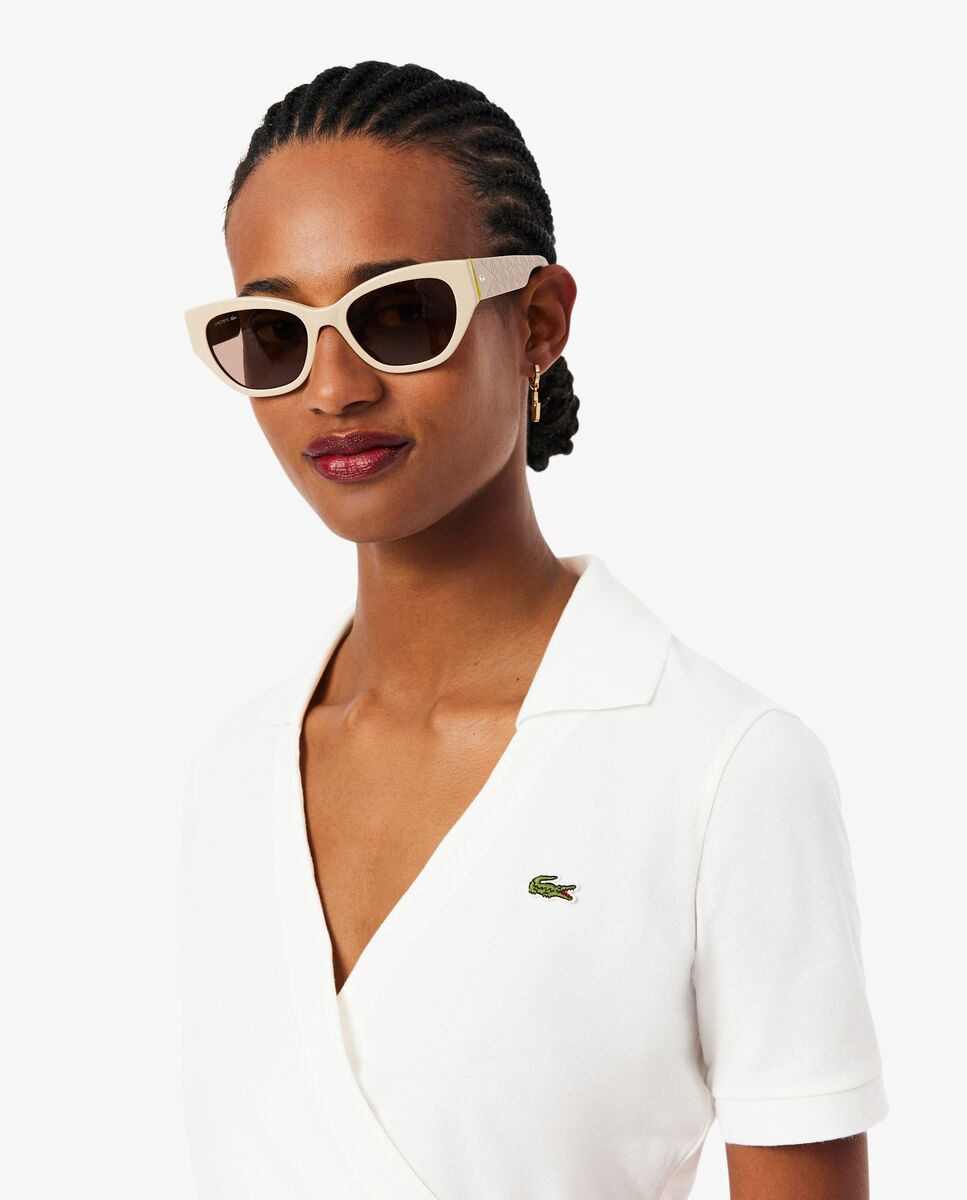Polo de mujer cruzado de minipiqué elástico de manga corta - Lacoste - Negro Blanco-4
