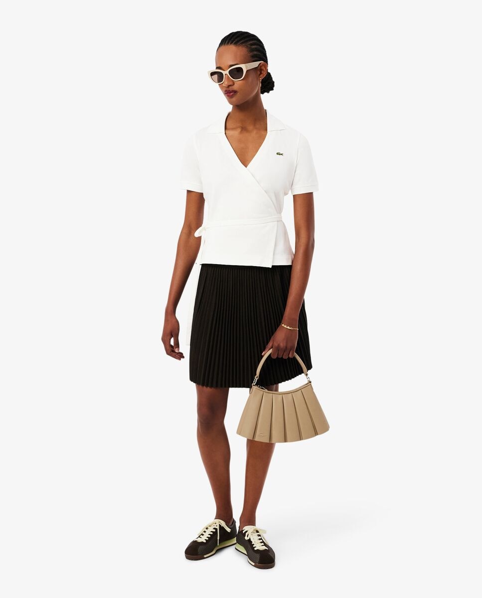 Polo de mujer cruzado de minipiqué elástico de manga corta - Lacoste - Negro Blanco-5