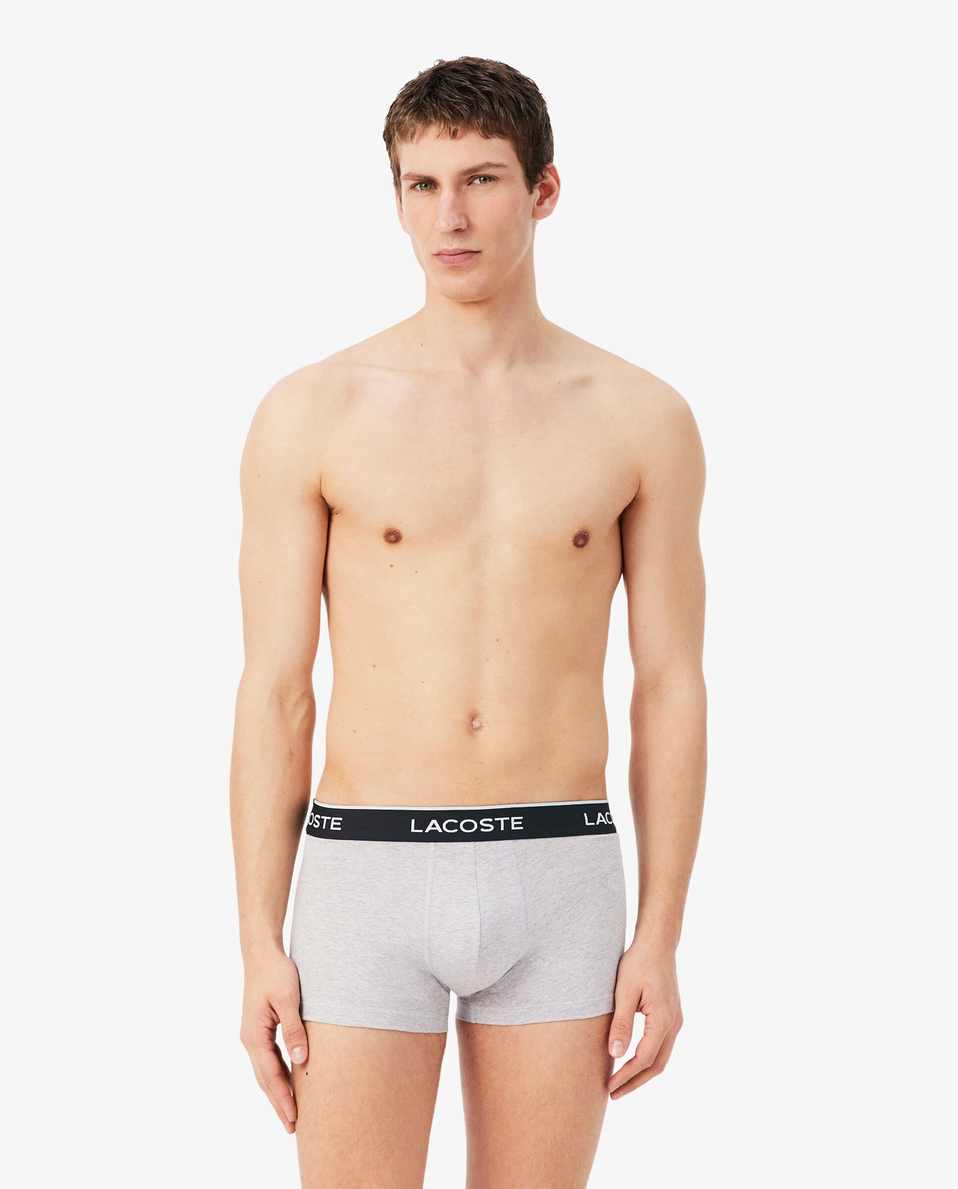 Pack de 3 calzoncillos de algodón elástico con logo en la cintura - Lacoste - Gris Gris-1