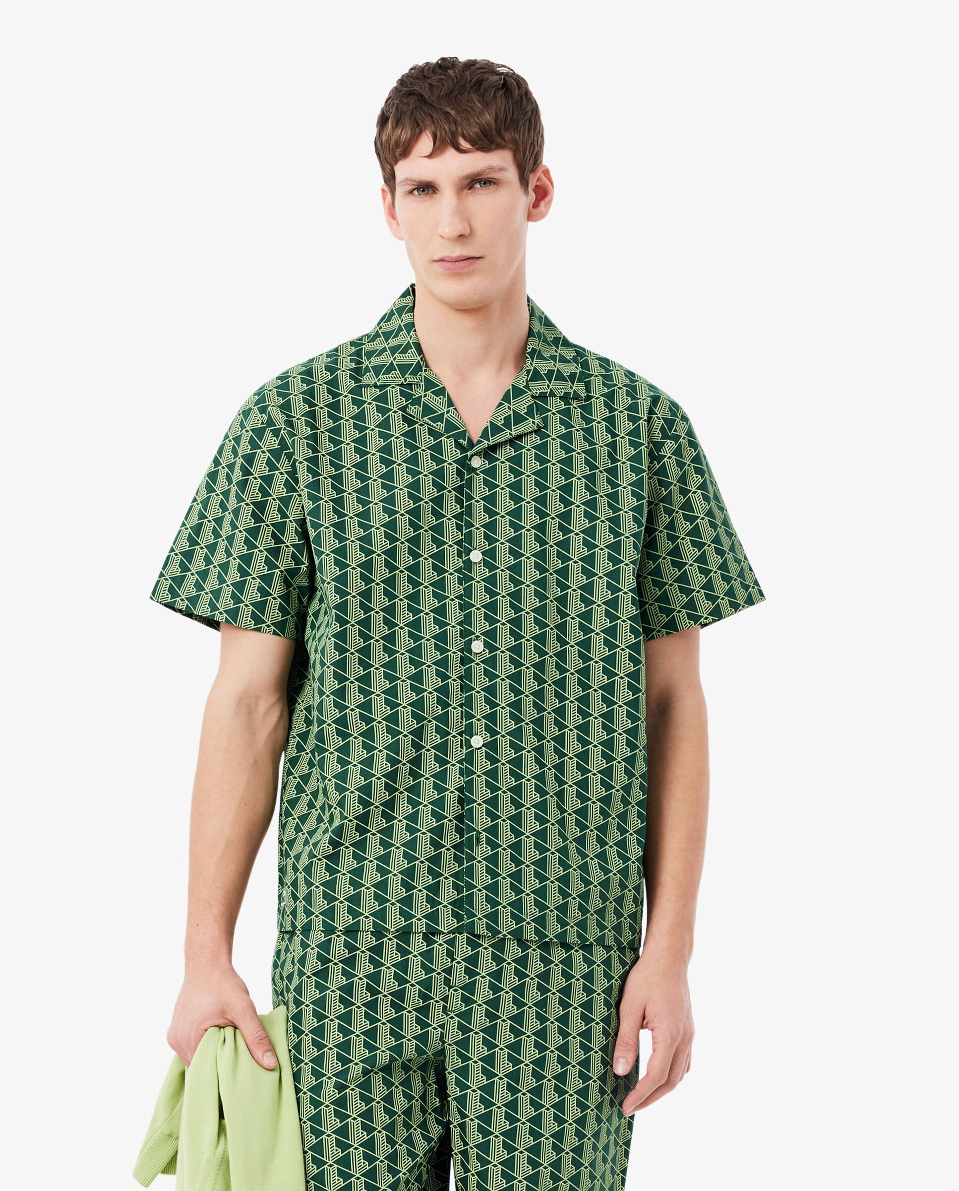 Camisa de hombre de pijama de popelín con estampado de monograma en verde de manga corta - Lacoste - Verde Verde-1
