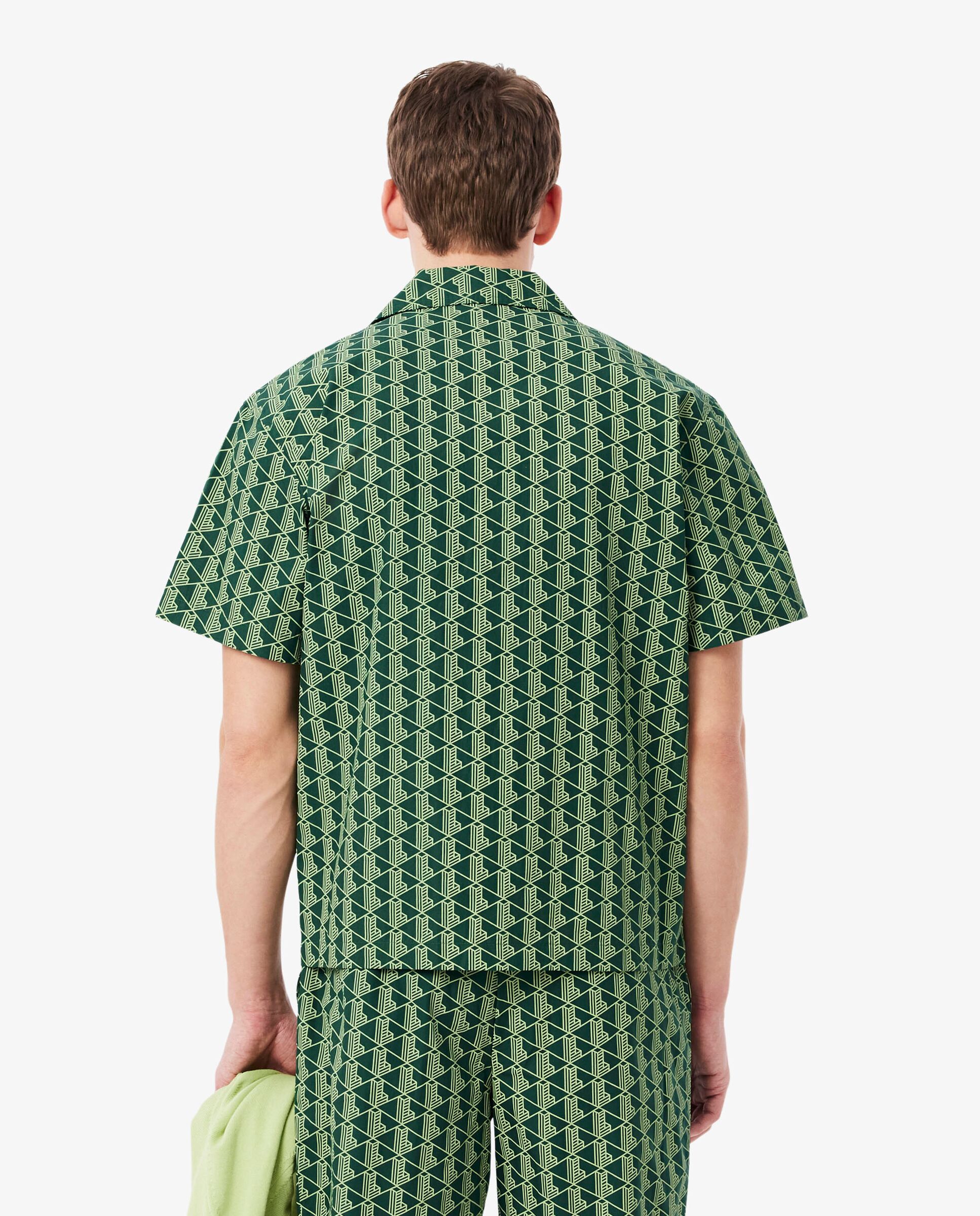 Camisa de hombre de pijama de popelín con estampado de monograma en verde de manga corta - Lacoste - Verde Verde-2