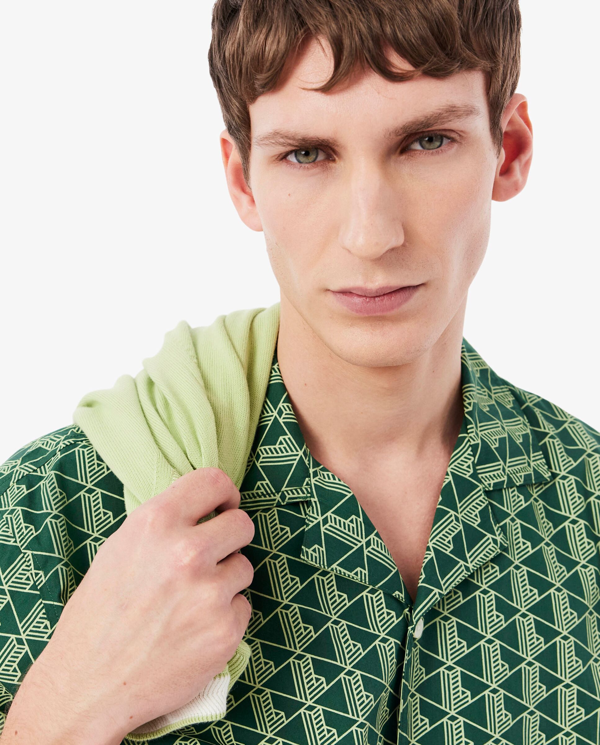 Camisa de hombre de pijama de popelín con estampado de monograma en verde de manga corta - Lacoste - Verde Verde-3