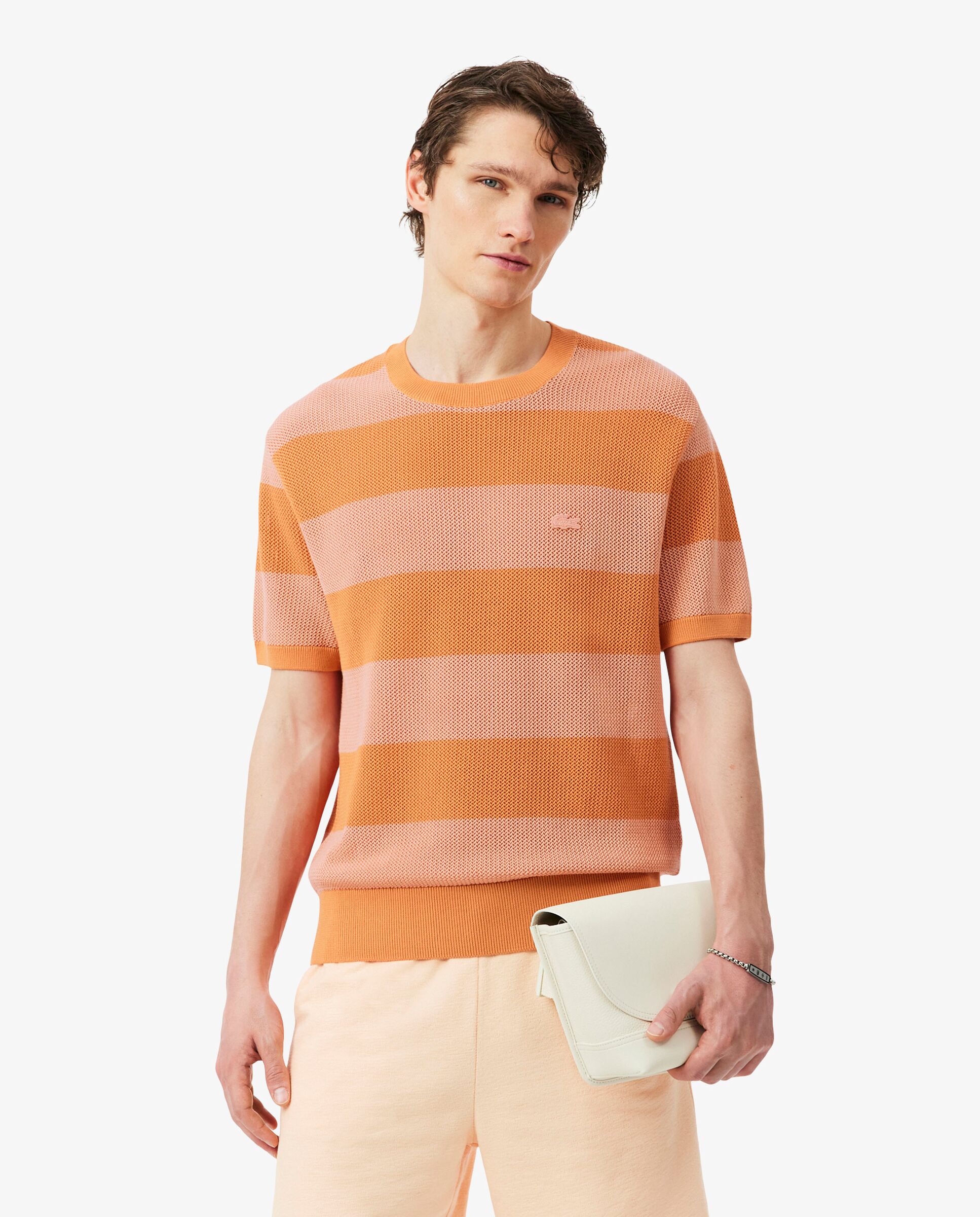 Lacoste - Jerséy de hombre de manga corta con rayas.