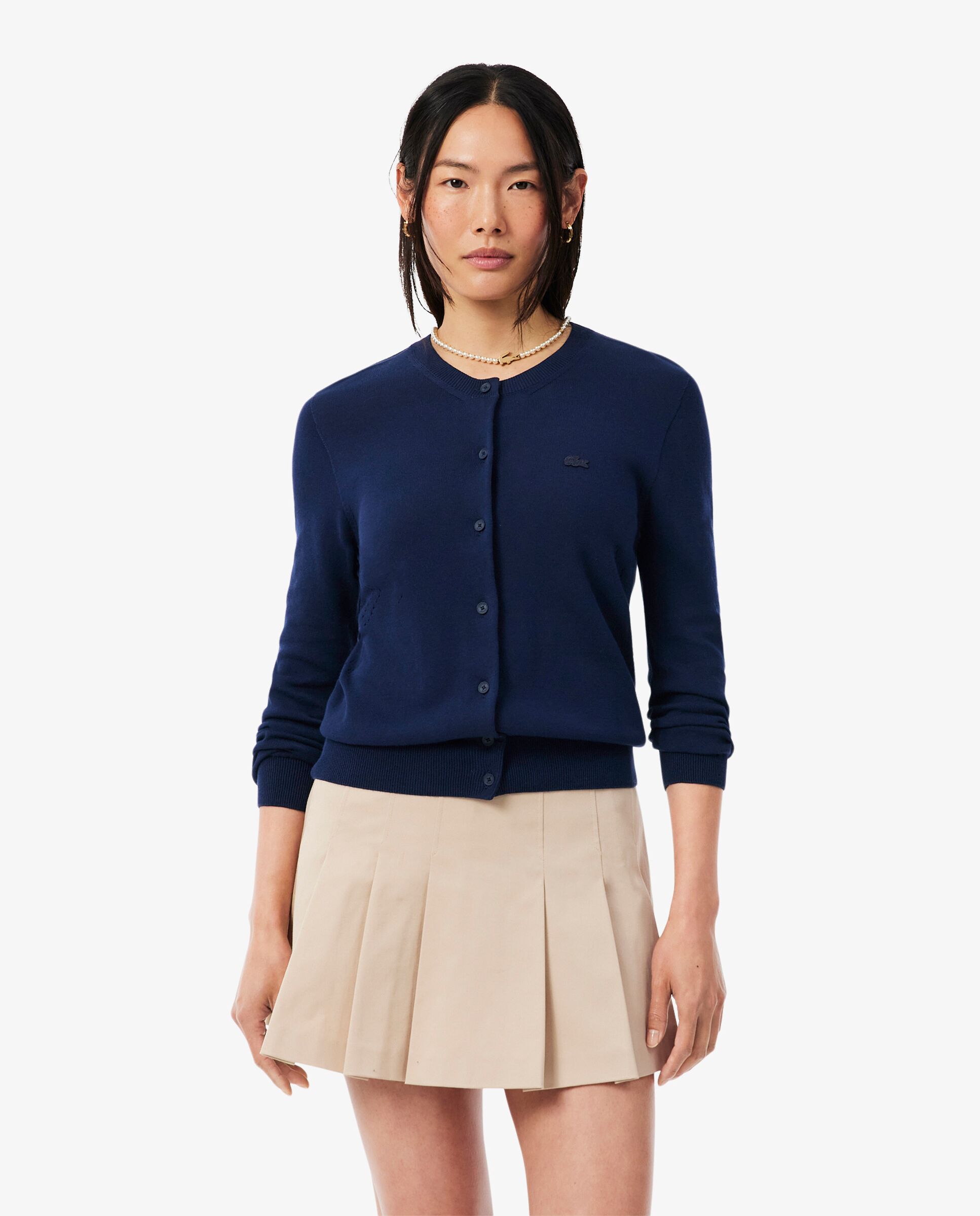 Chaqueta de mujer de punto de algodón de punto de canalé 3d en azul de manga larga - Lacoste - Azul marino Azul marino-1
