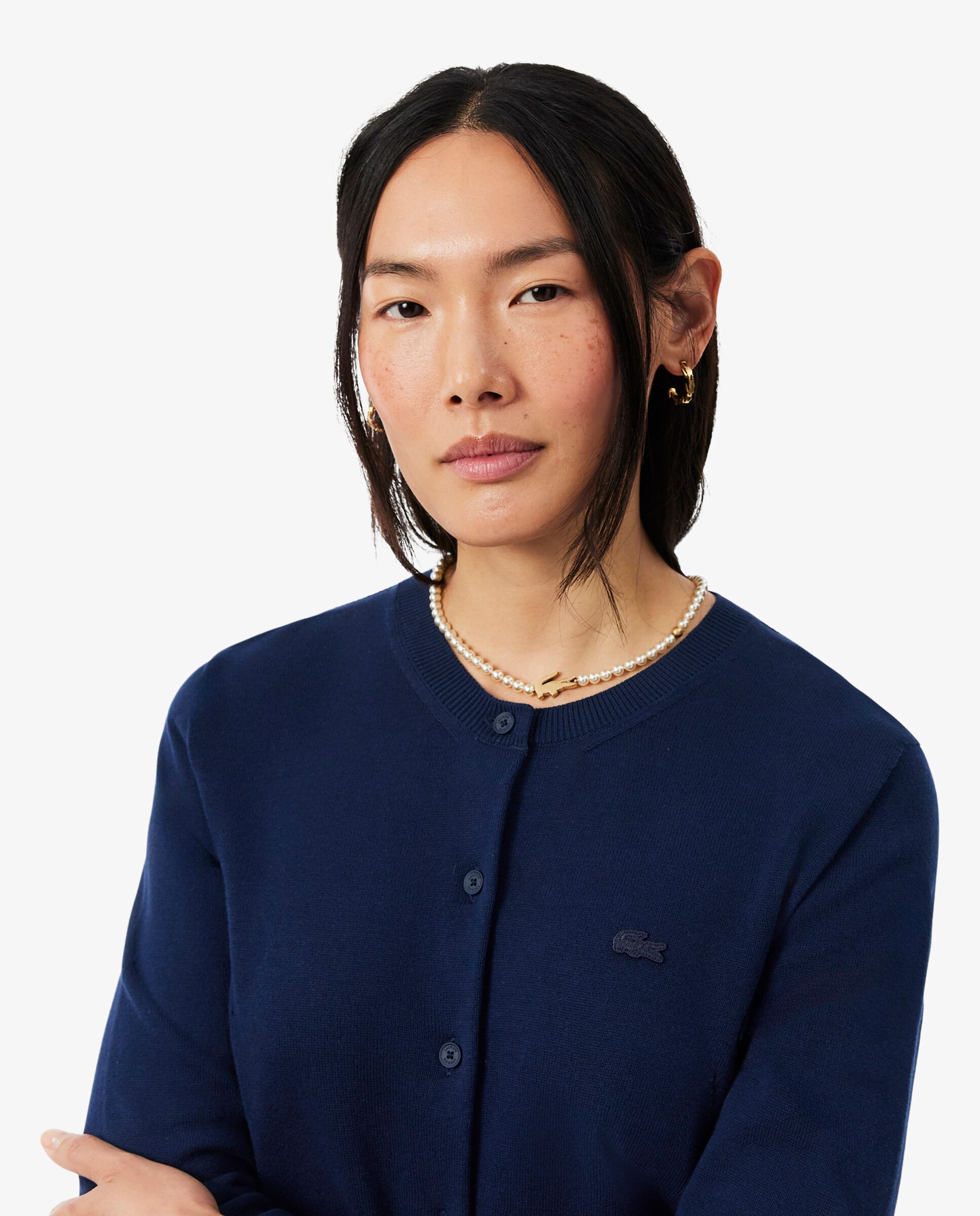 Chaqueta de mujer de punto de algodón de punto de canalé 3d en azul de manga larga - Lacoste - Azul marino Azul marino-3