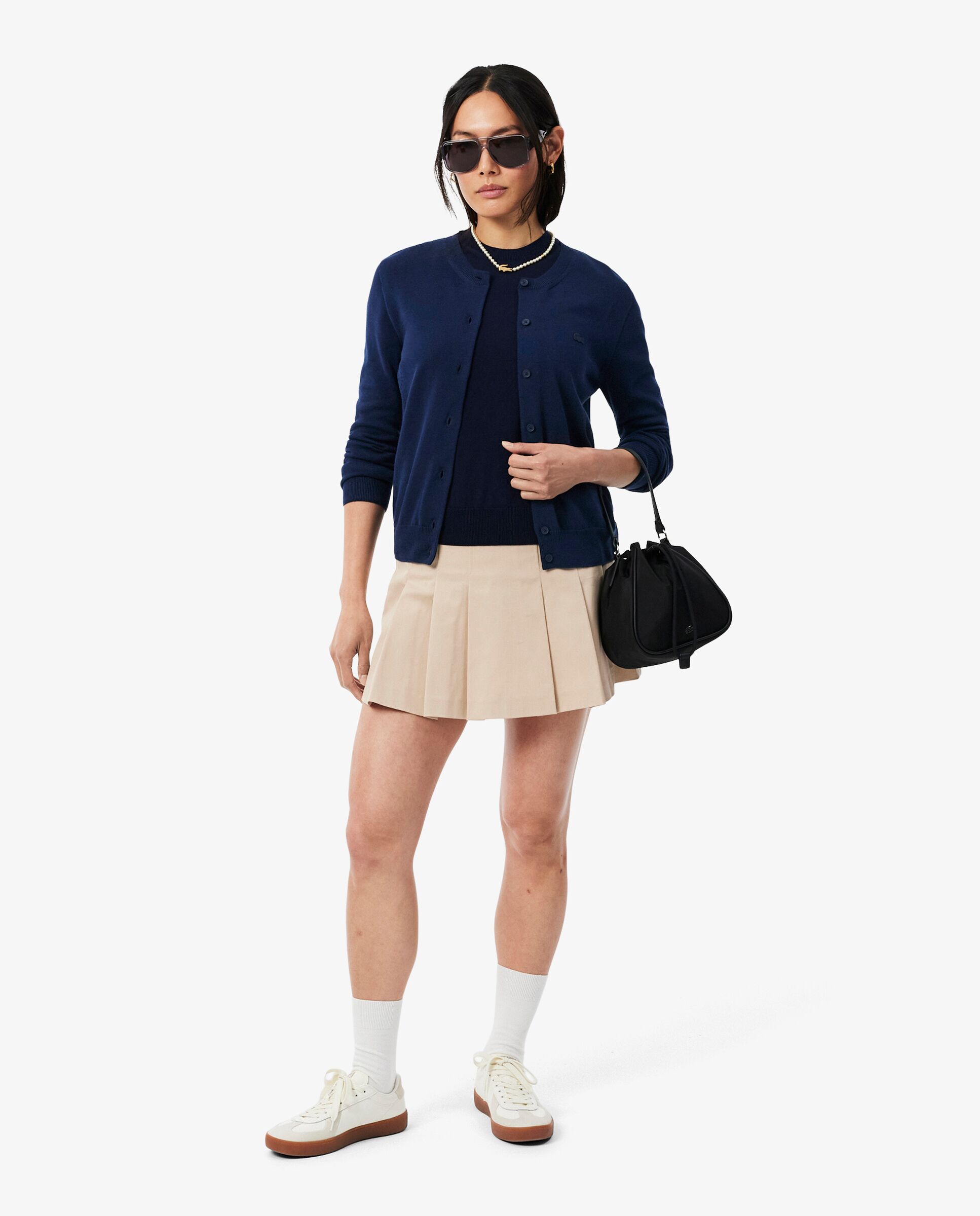 Chaqueta de mujer de punto de algodón de punto de canalé 3d en azul de manga larga - Lacoste - Azul marino Azul marino-4