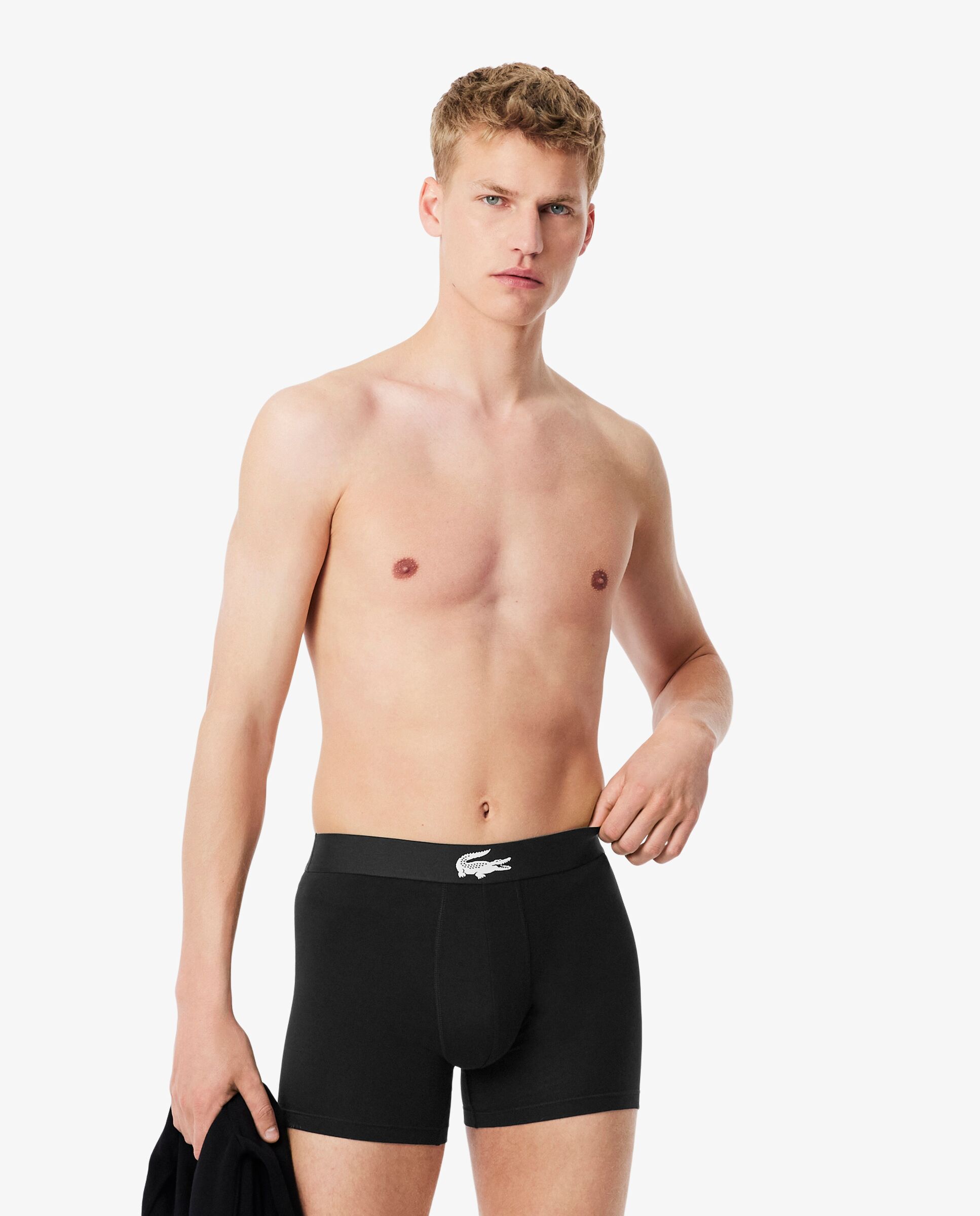Pack de hombre de 3 calzoncillos de hombre tipo bóxer de hombre de punto jersey de hombre elástico en blanco - Lacoste - Negro Negro-1