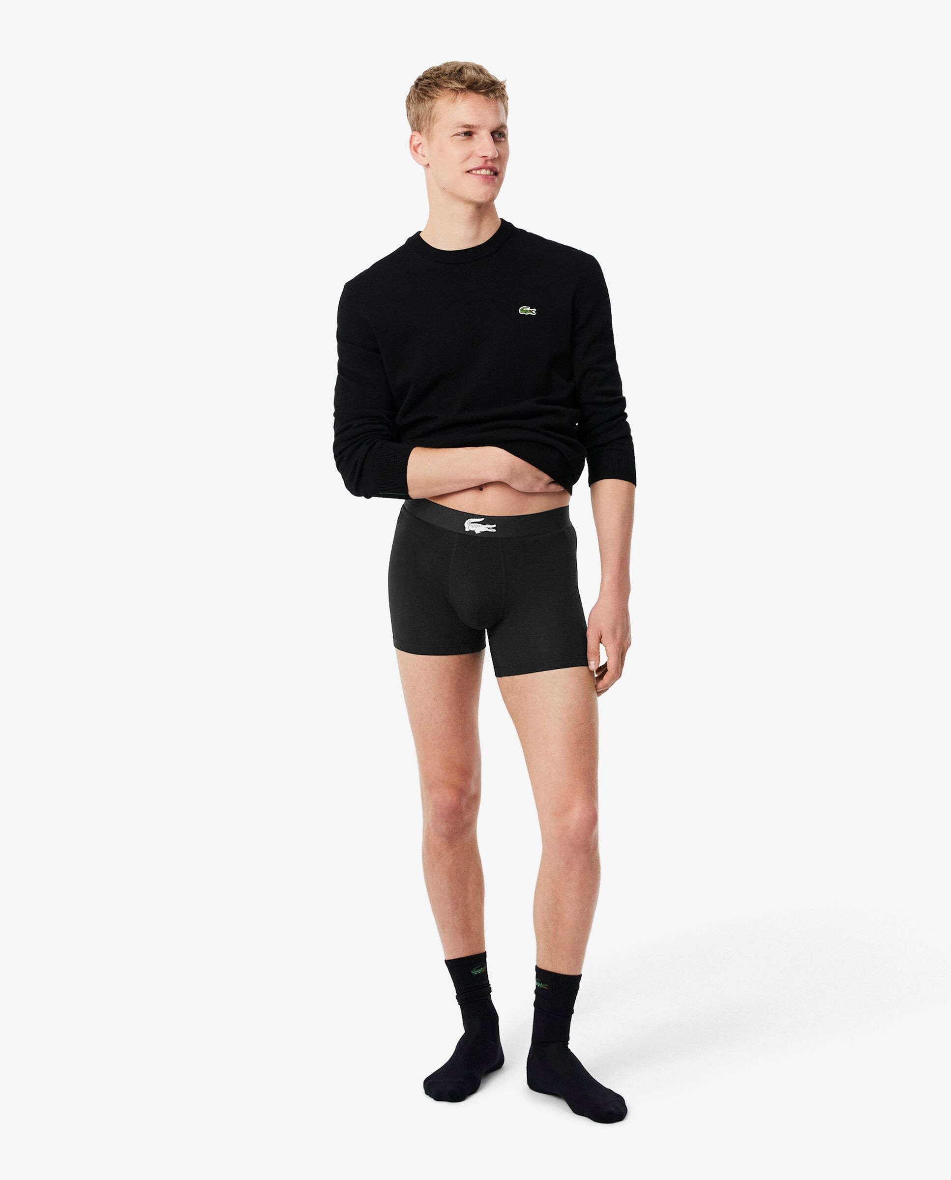Pack de hombre de 3 calzoncillos de hombre tipo bóxer de hombre de punto jersey de hombre elástico en blanco - Lacoste - Negro Negro-4