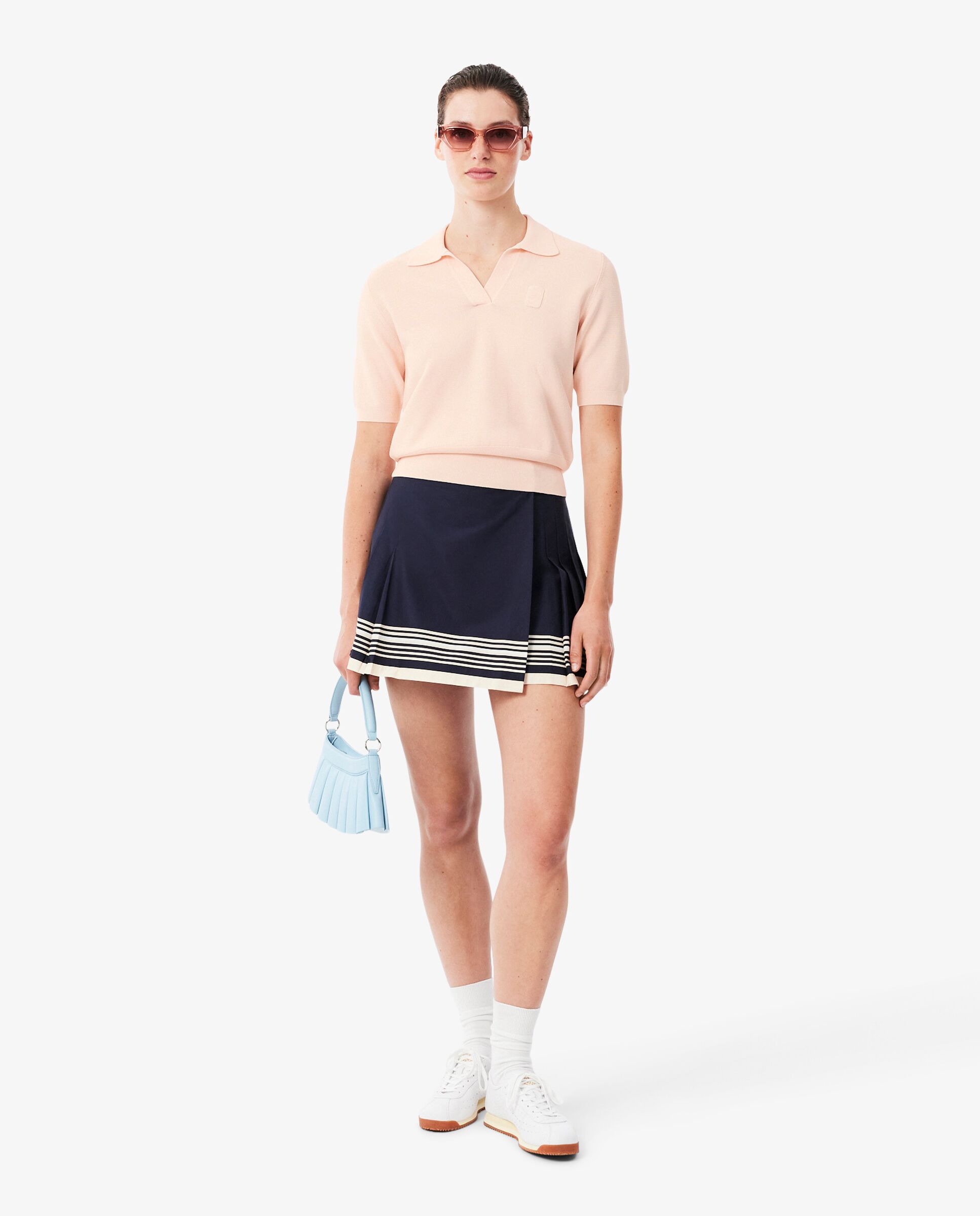 Polo de mujer de punto de cuello abierto con insignia y corte regular en azul de manga corta - Lacoste - Rosa Rosa-4