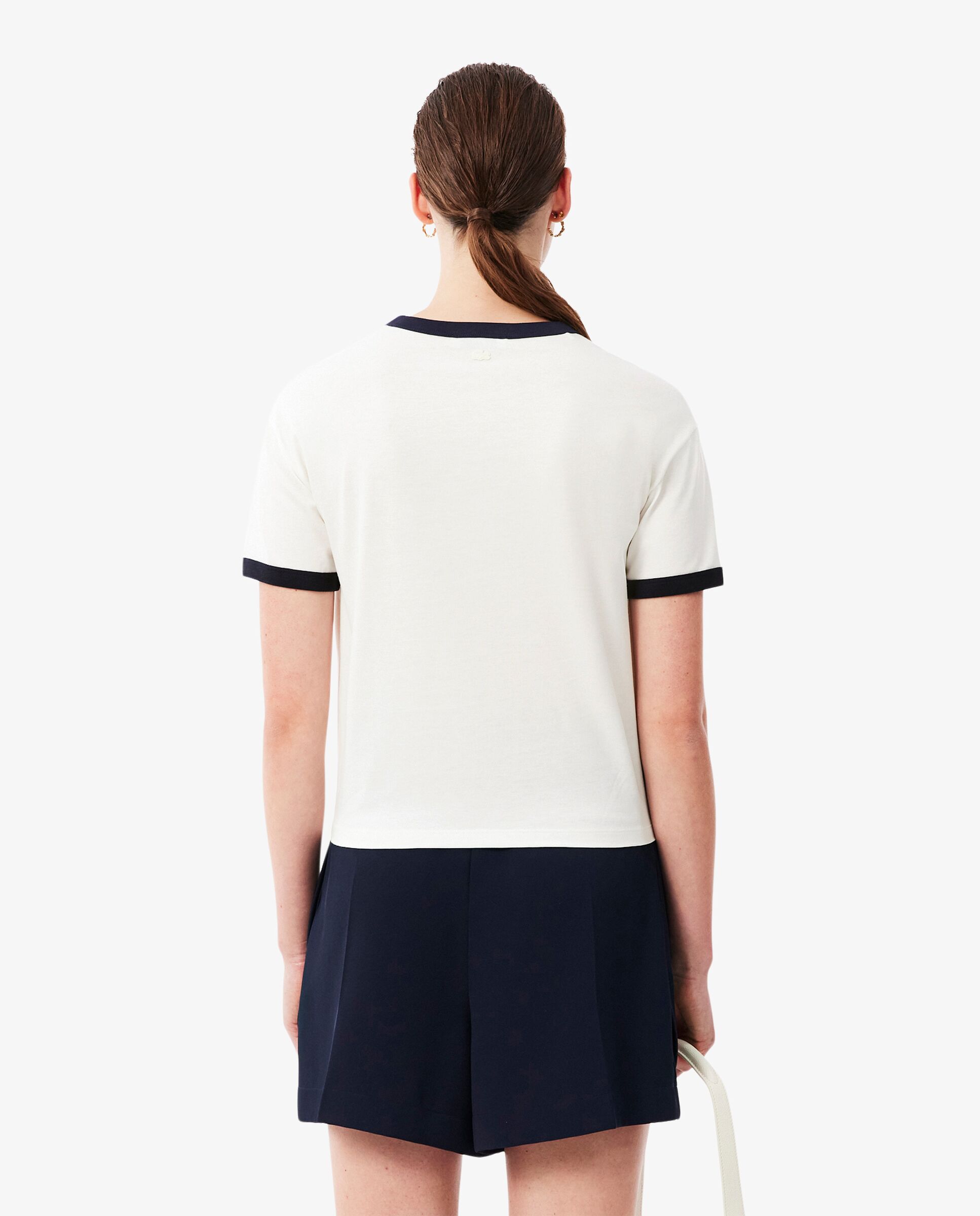 Camiseta de mujer de punto con insignia bordada en blanco de manga corta - Lacoste - Azul marino Azul marino-2