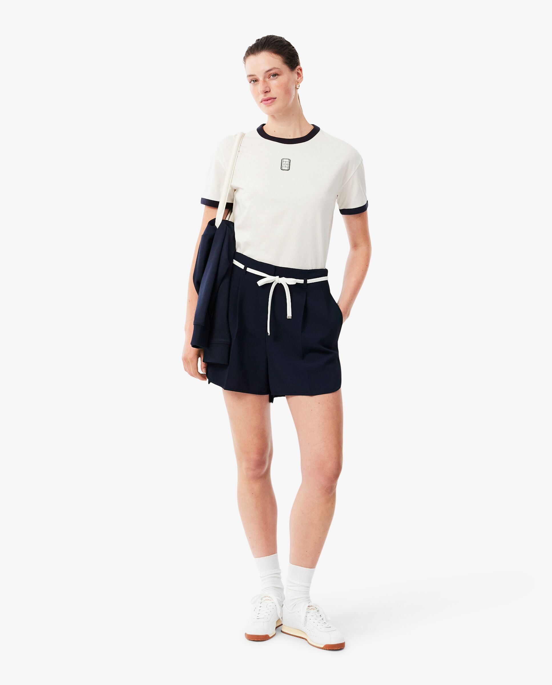Camiseta de mujer de punto con insignia bordada en blanco de manga corta - Lacoste - Azul marino Azul marino-4