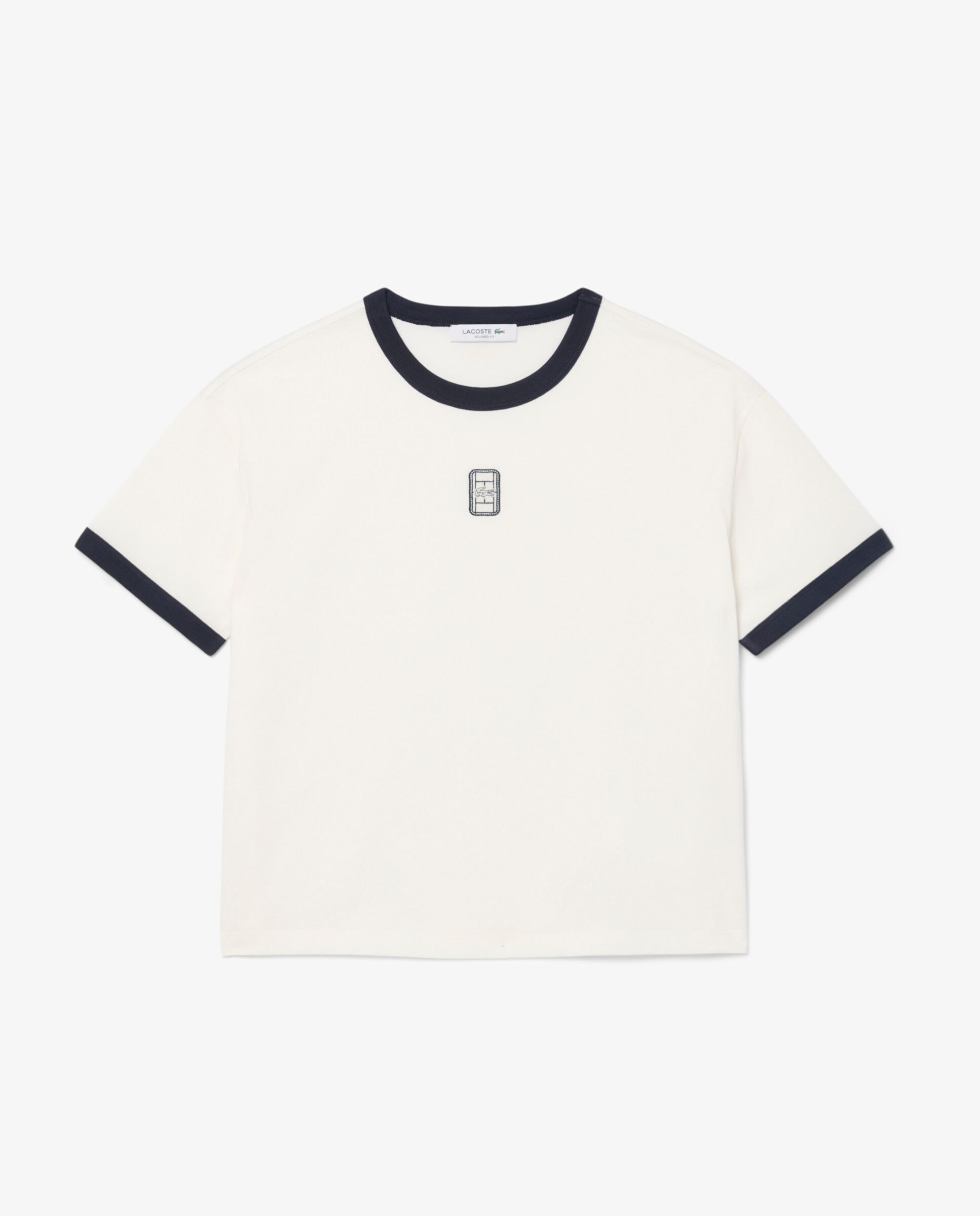 Camiseta de mujer de punto con insignia bordada en blanco de manga corta - Lacoste - Azul marino Azul marino-6