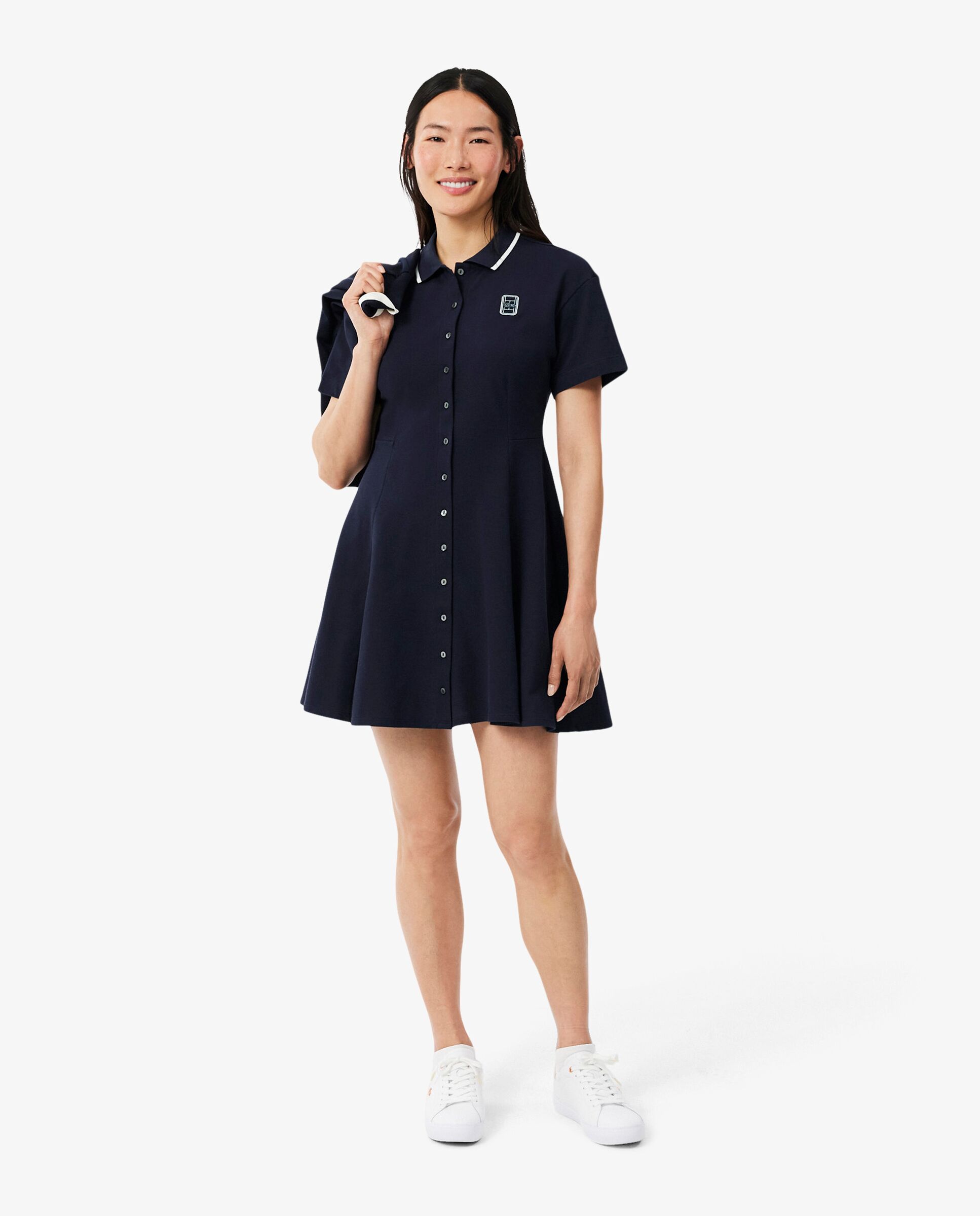 Vestido de petit piqué de vuelo con insignia en azul de manga corta - Lacoste - Azul marino Azul marino-1