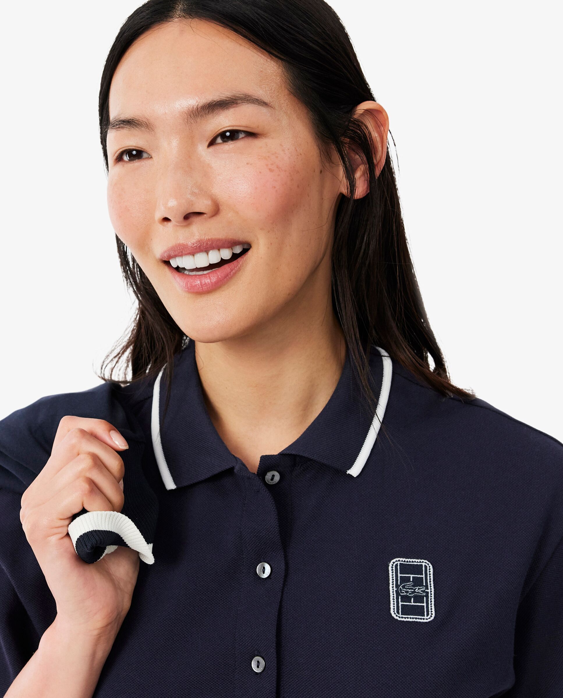 Vestido de petit piqué de vuelo con insignia en azul de manga corta - Lacoste - Azul marino Azul marino-3