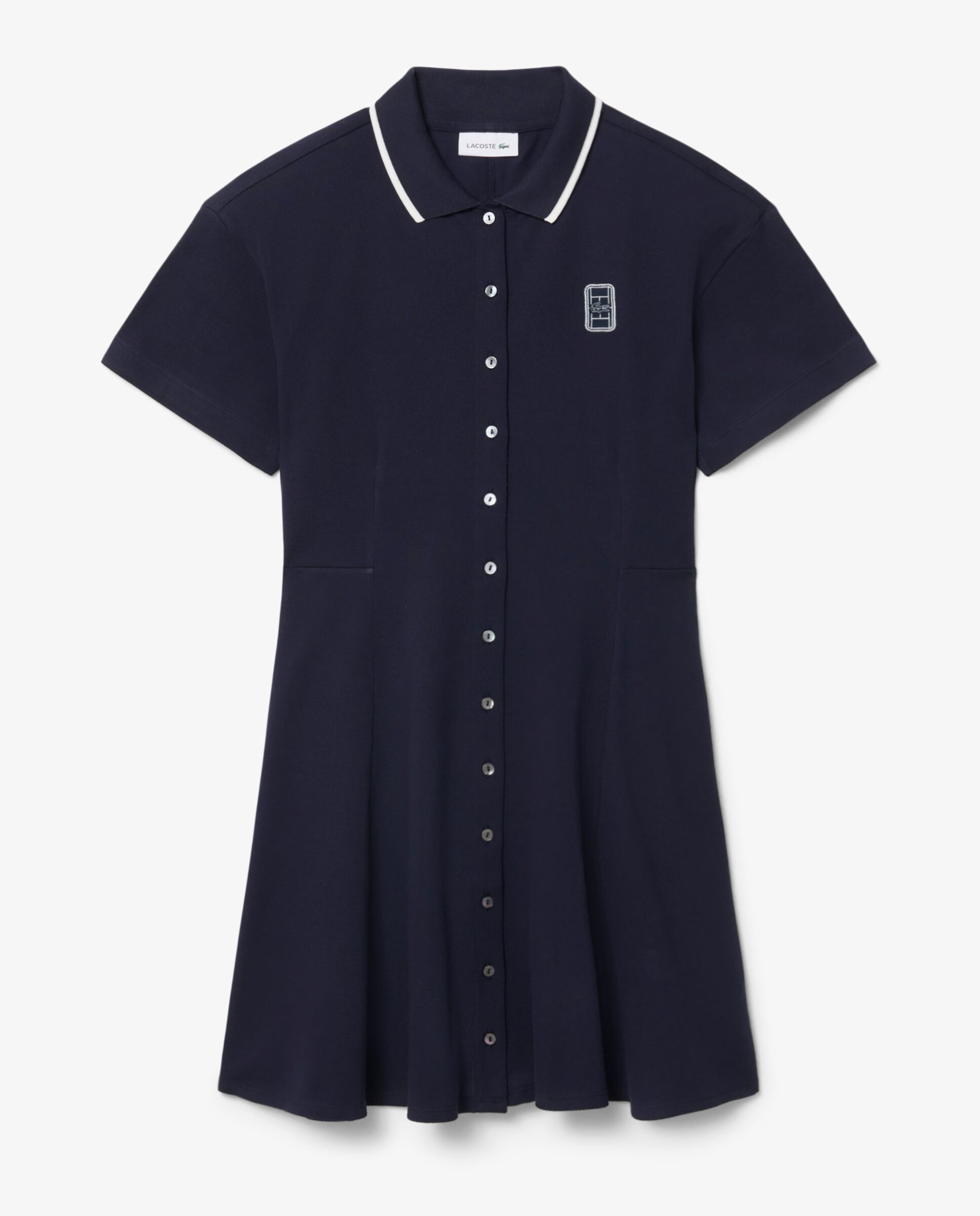 Vestido de petit piqué de vuelo con insignia en azul de manga corta - Lacoste - Azul marino Azul marino-6