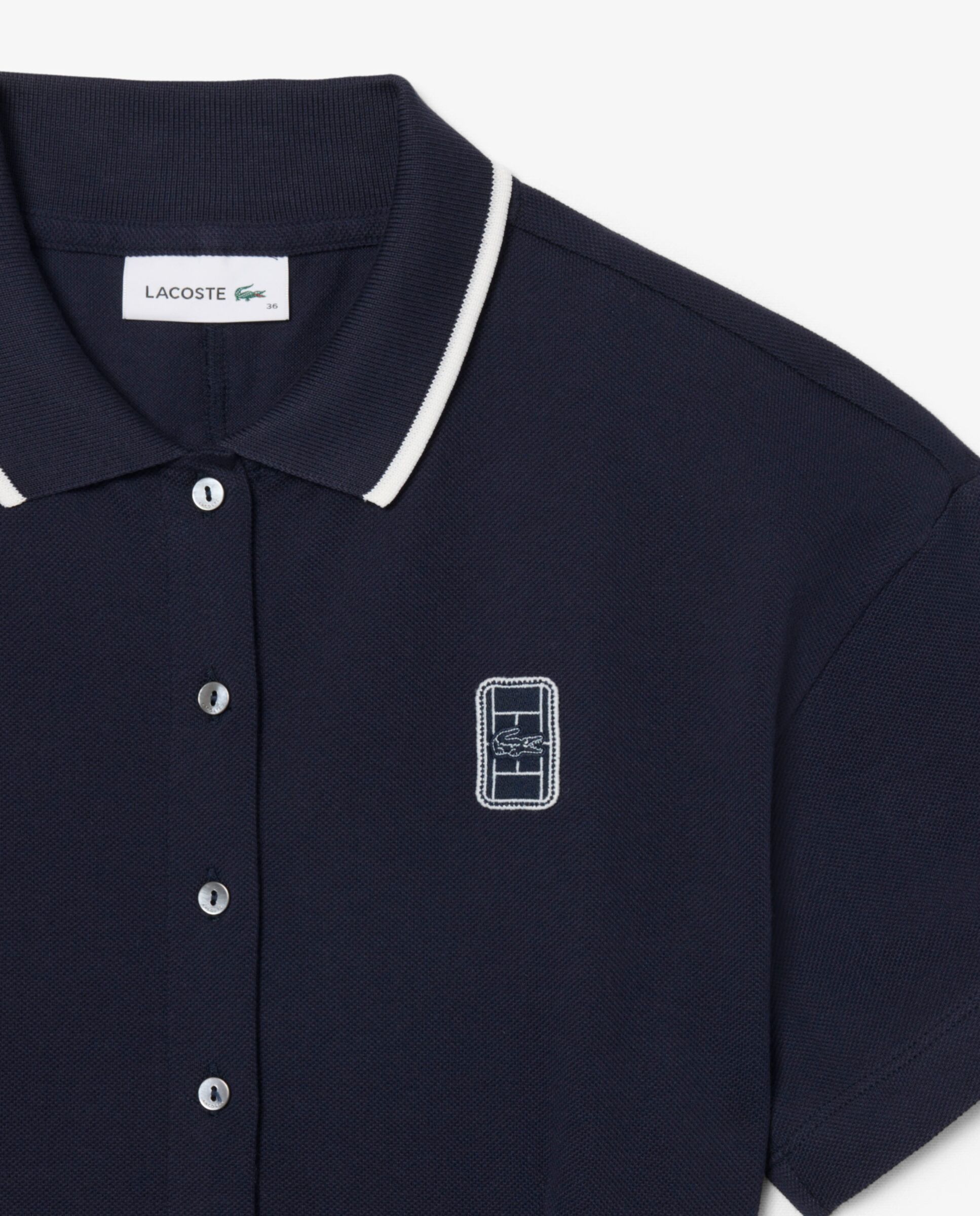 Vestido de petit piqué de vuelo con insignia en azul de manga corta - Lacoste - Azul marino Azul marino-5