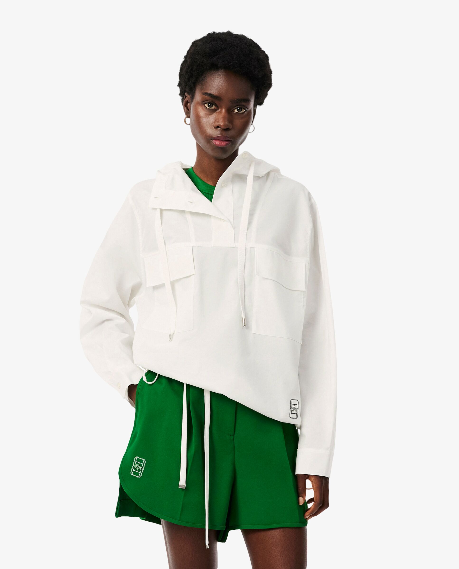 Chaqueta de mujer exterior oversize con capucha de algodón en blanco de manga larga - Lacoste - Blanco Blanco-1