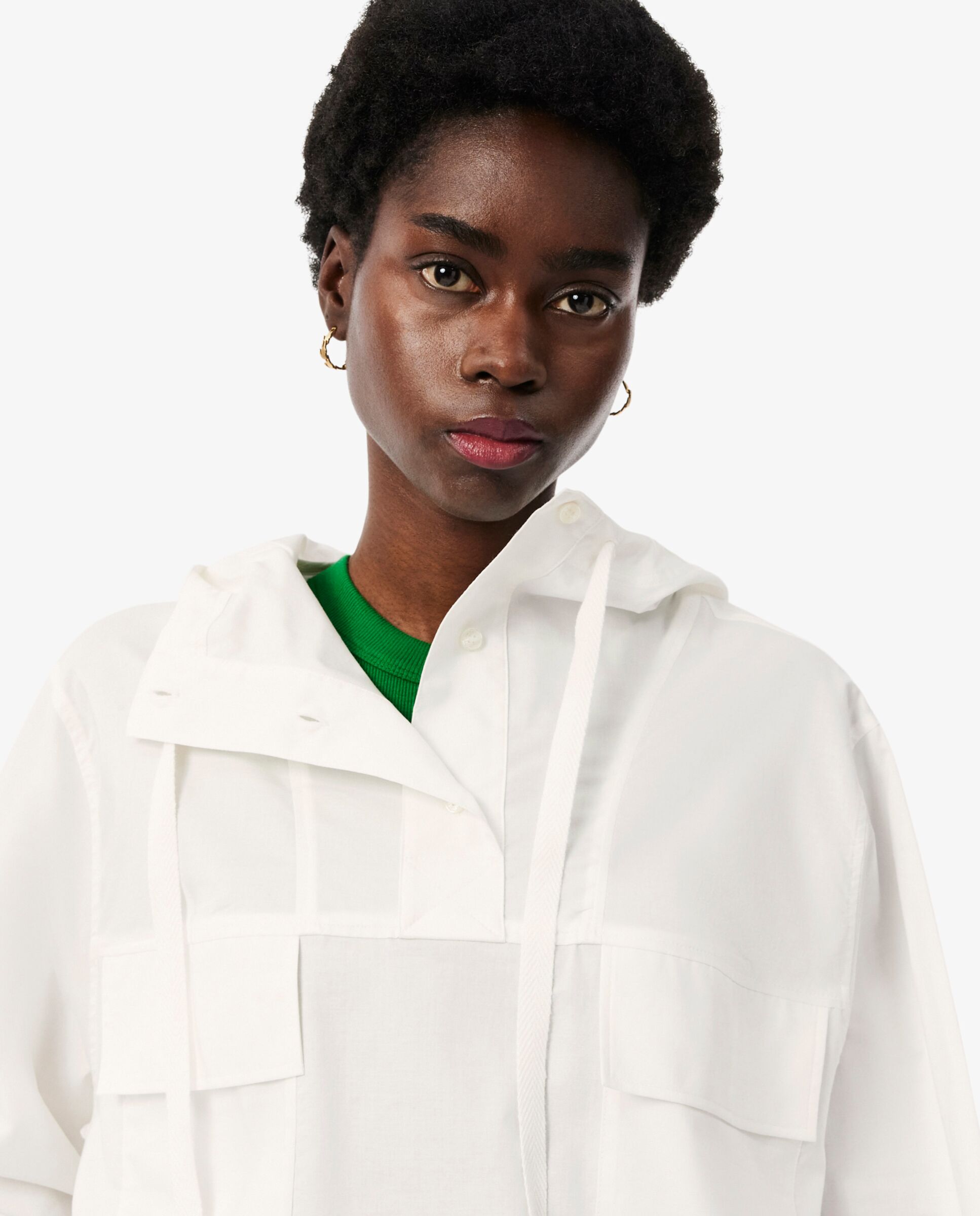 Chaqueta de mujer exterior oversize con capucha de algodón en blanco de manga larga - Lacoste - Blanco Blanco-3