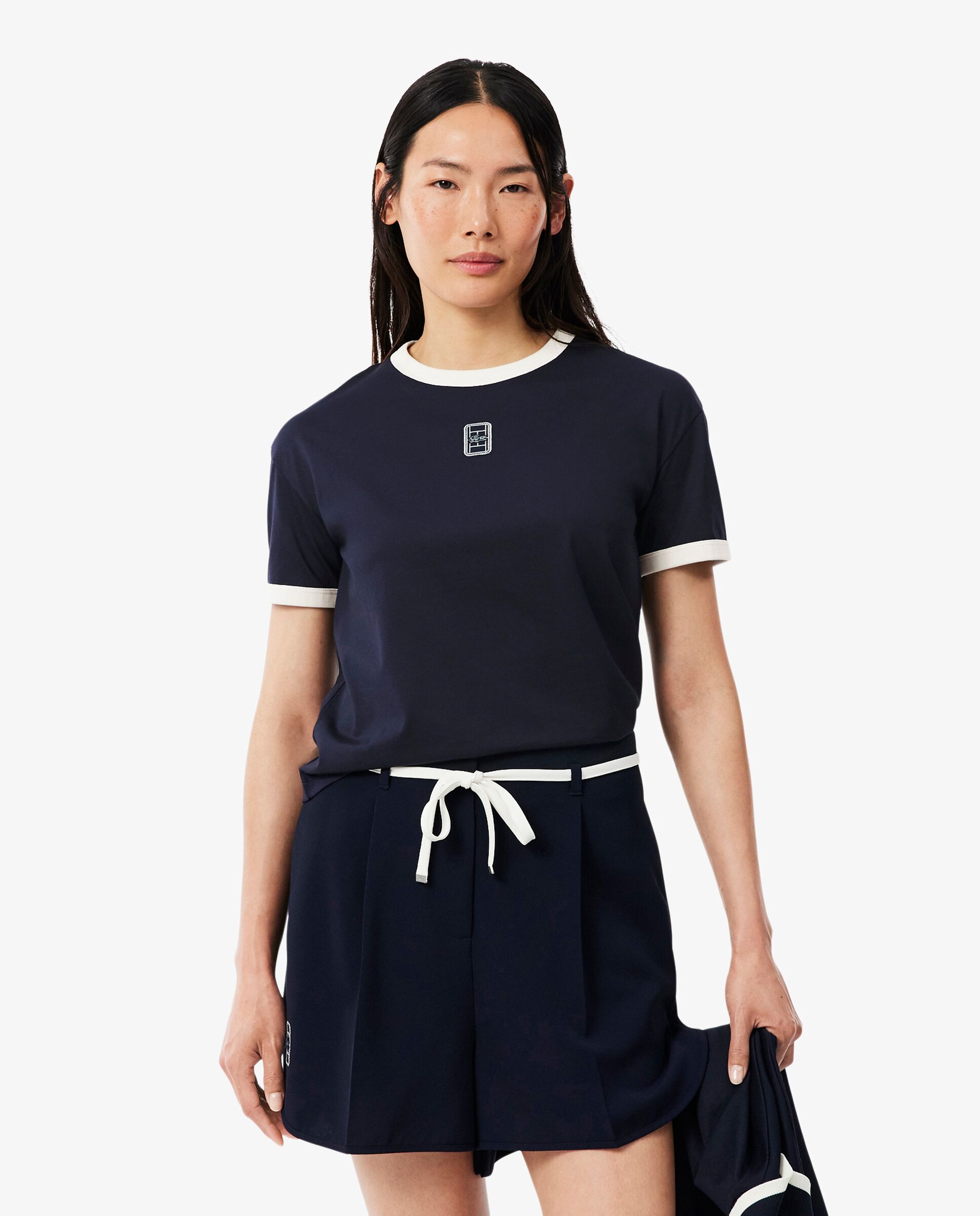 Camiseta de mujer de punto con insignia bordada en blanco de manga corta - Lacoste - Blanco Blanco-1