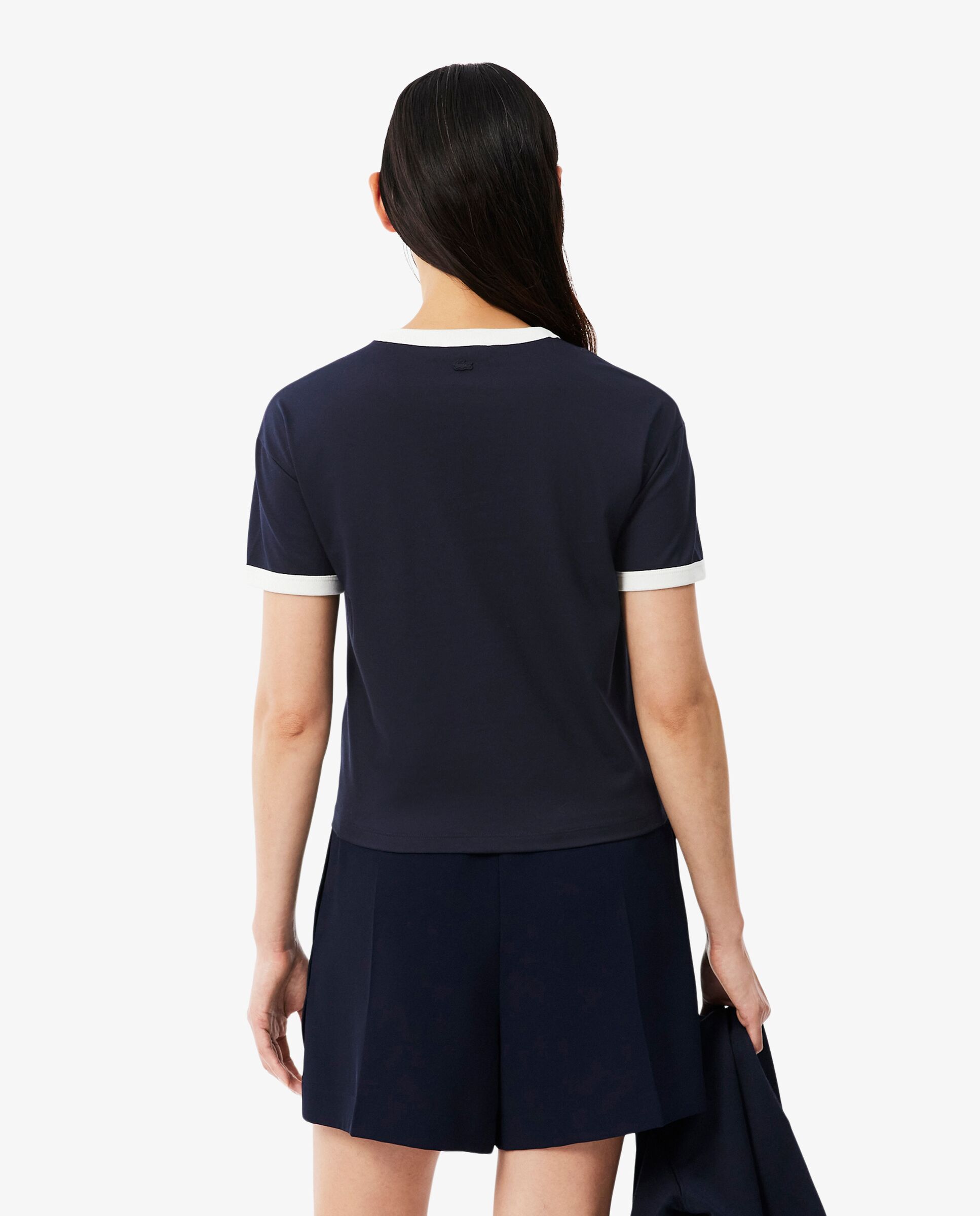 Camiseta de mujer de punto con insignia bordada en blanco de manga corta - Lacoste - Blanco Blanco-2