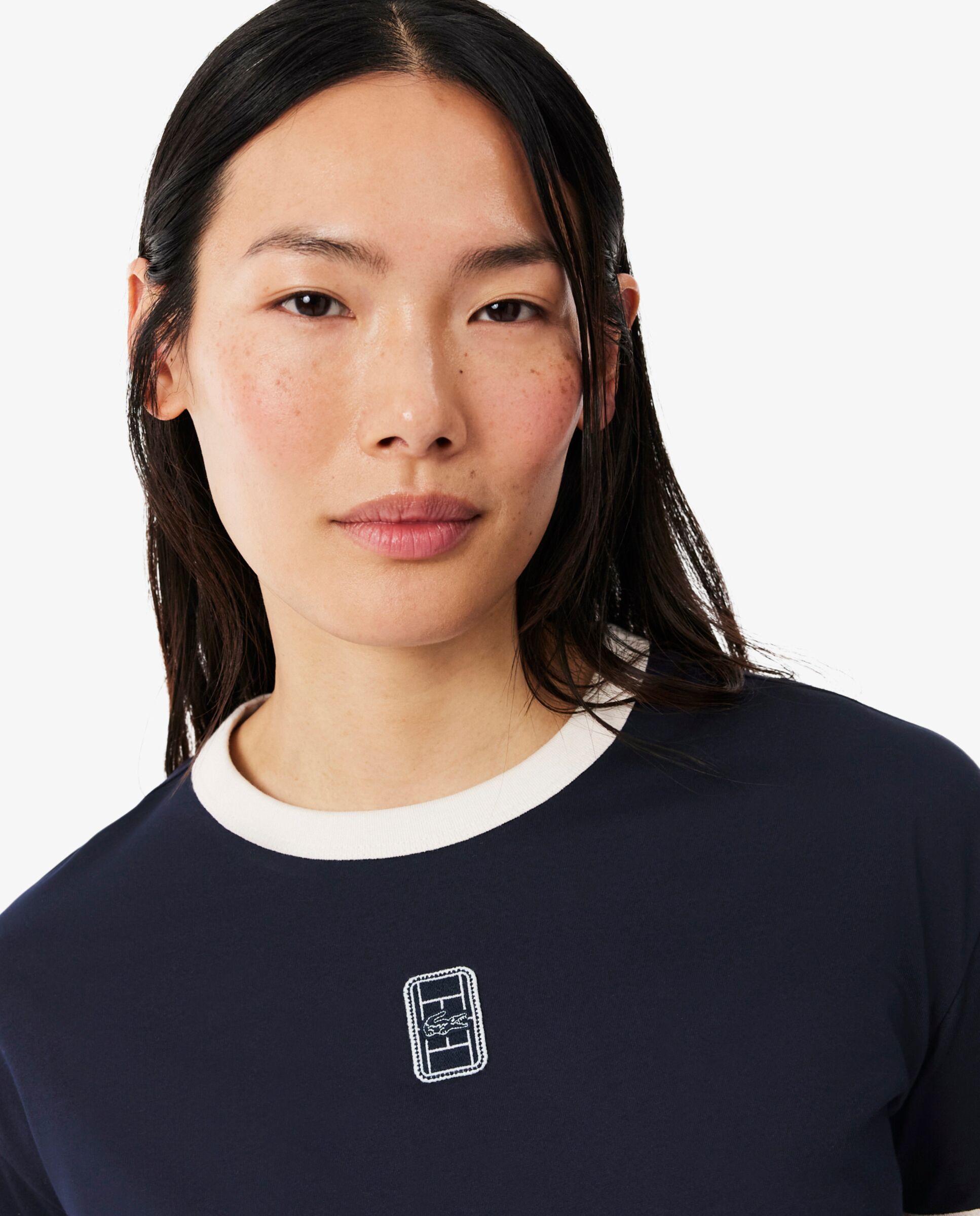 Camiseta de mujer de punto con insignia bordada en blanco de manga corta - Lacoste - Blanco Blanco-3