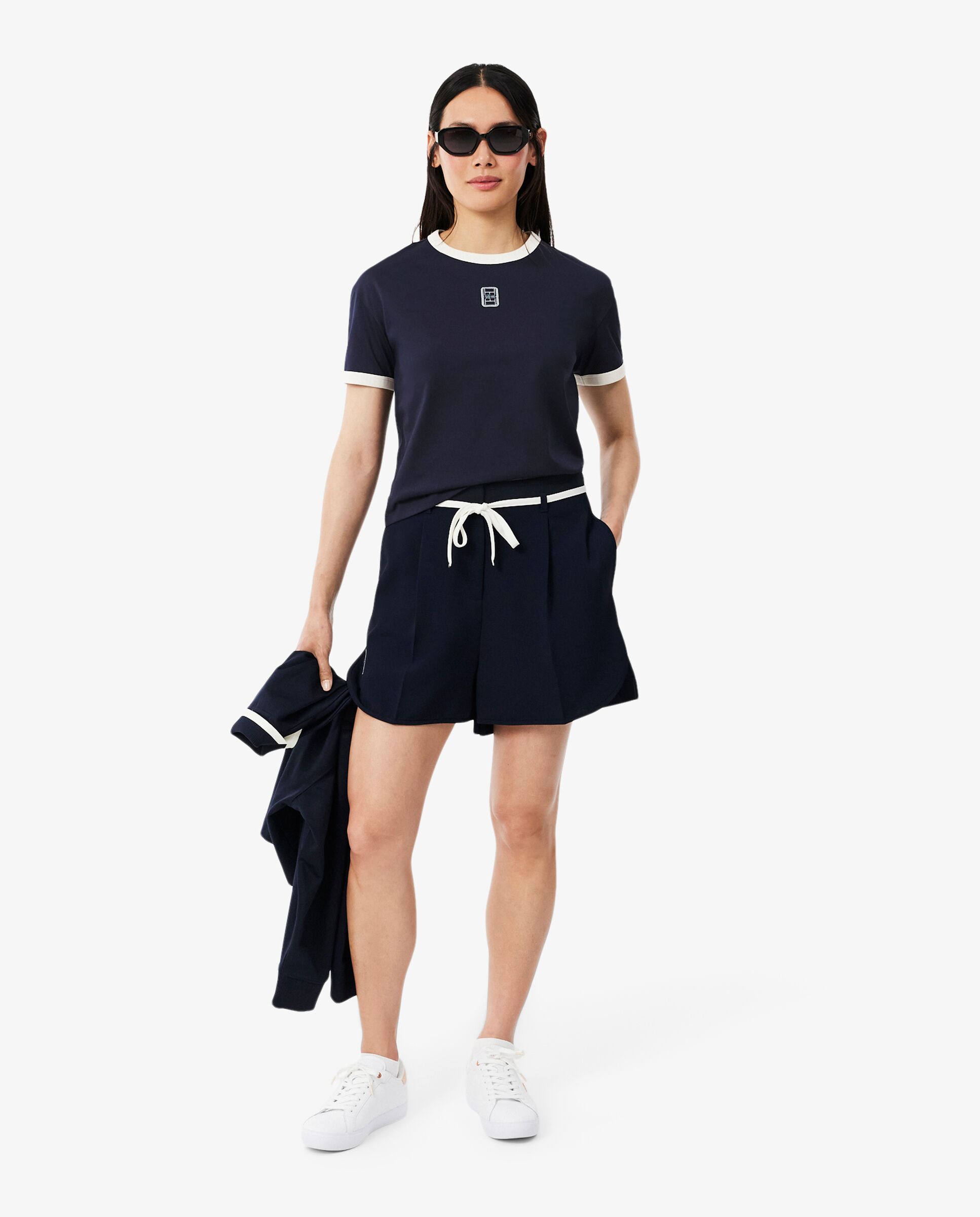 Camiseta de mujer de punto con insignia bordada en blanco de manga corta - Lacoste - Blanco Blanco-4