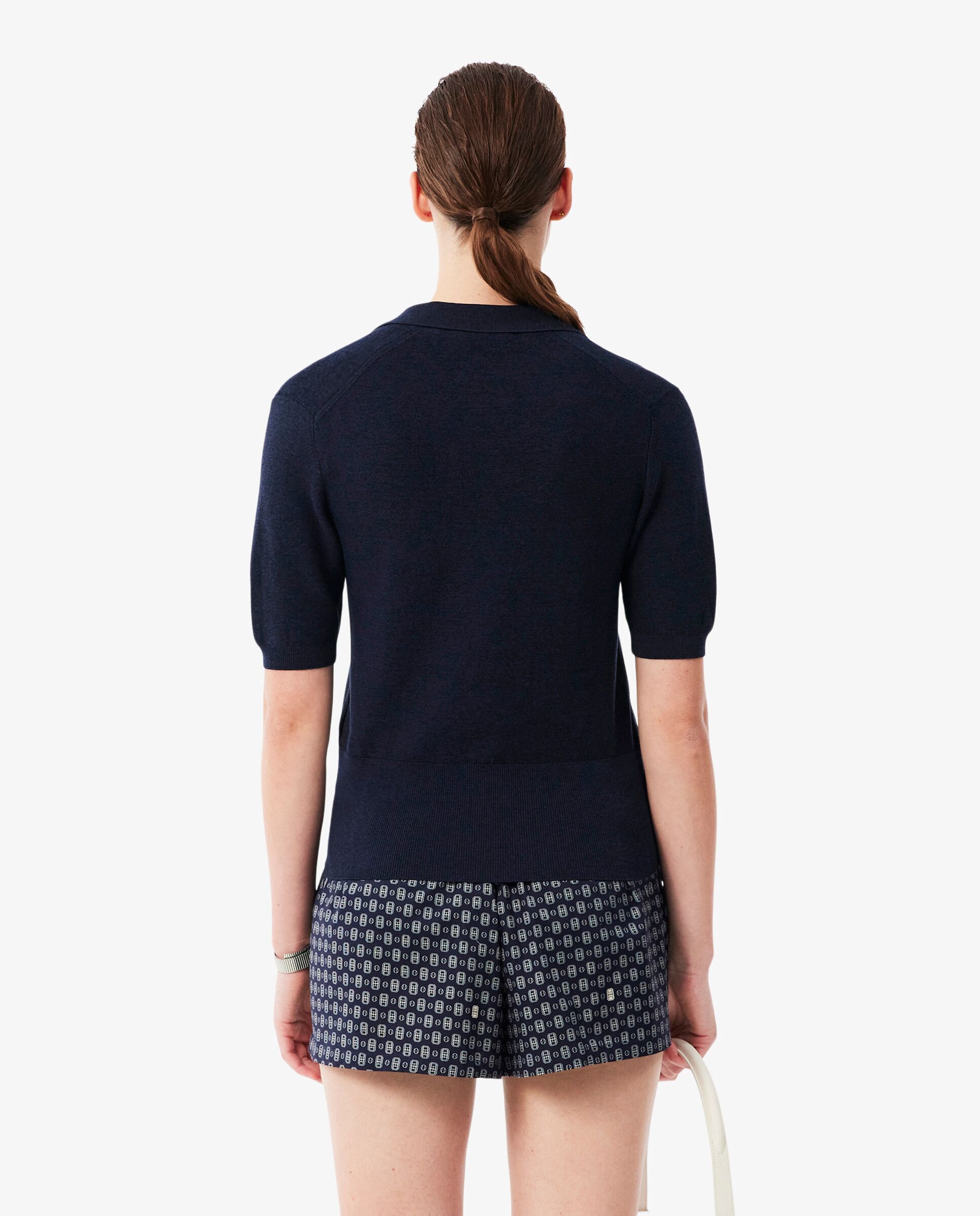 Polo de mujer de punto de cuello abierto con insignia y corte regular en azul de manga corta - Lacoste - Azul marino Azul marino-2