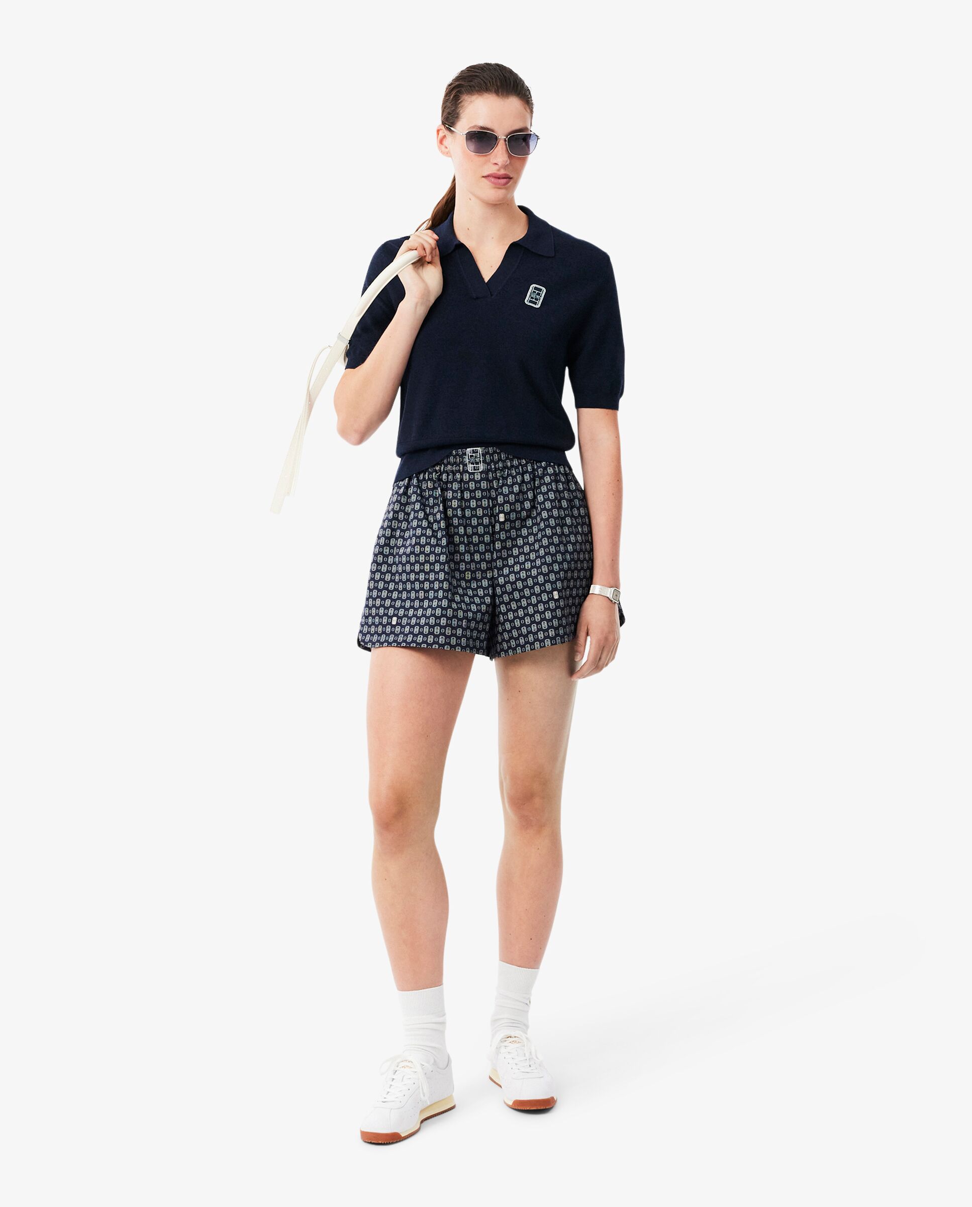 Polo de mujer de punto de cuello abierto con insignia y corte regular en azul de manga corta - Lacoste - Azul marino Azul marino-4