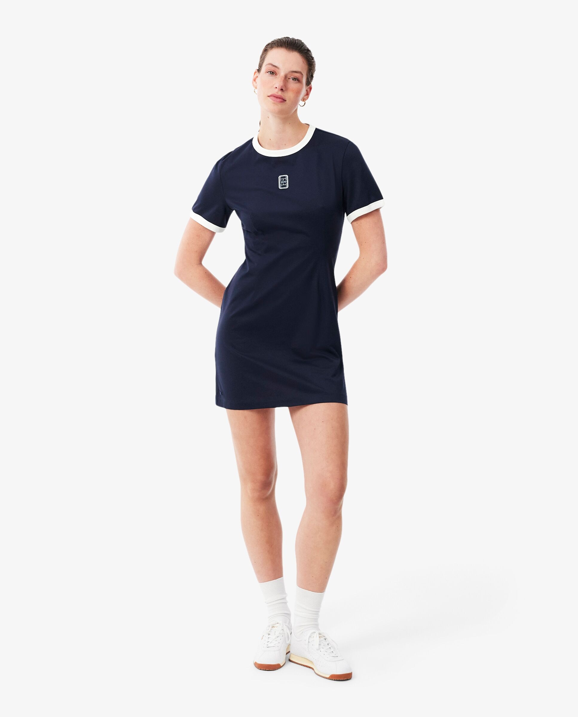 Vestido camisero de algodón con insignia en azul - Lacoste - Blanco Blanco-1