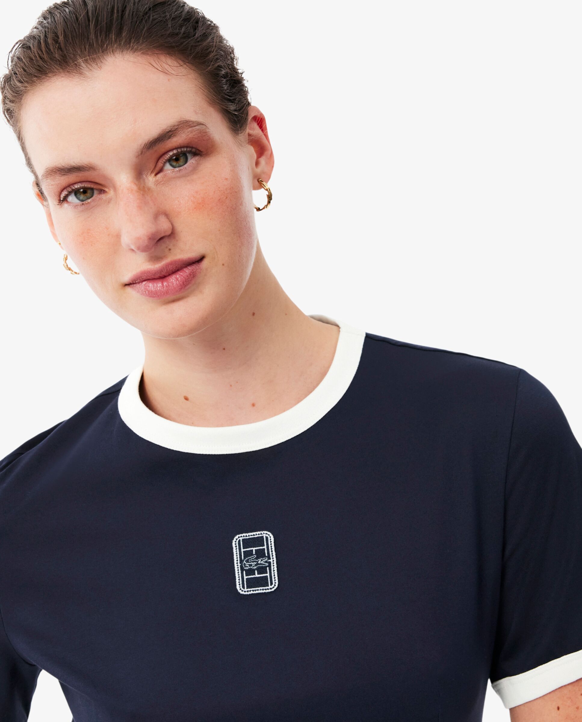 Vestido camisero de algodón con insignia en azul - Lacoste - Blanco Blanco-3
