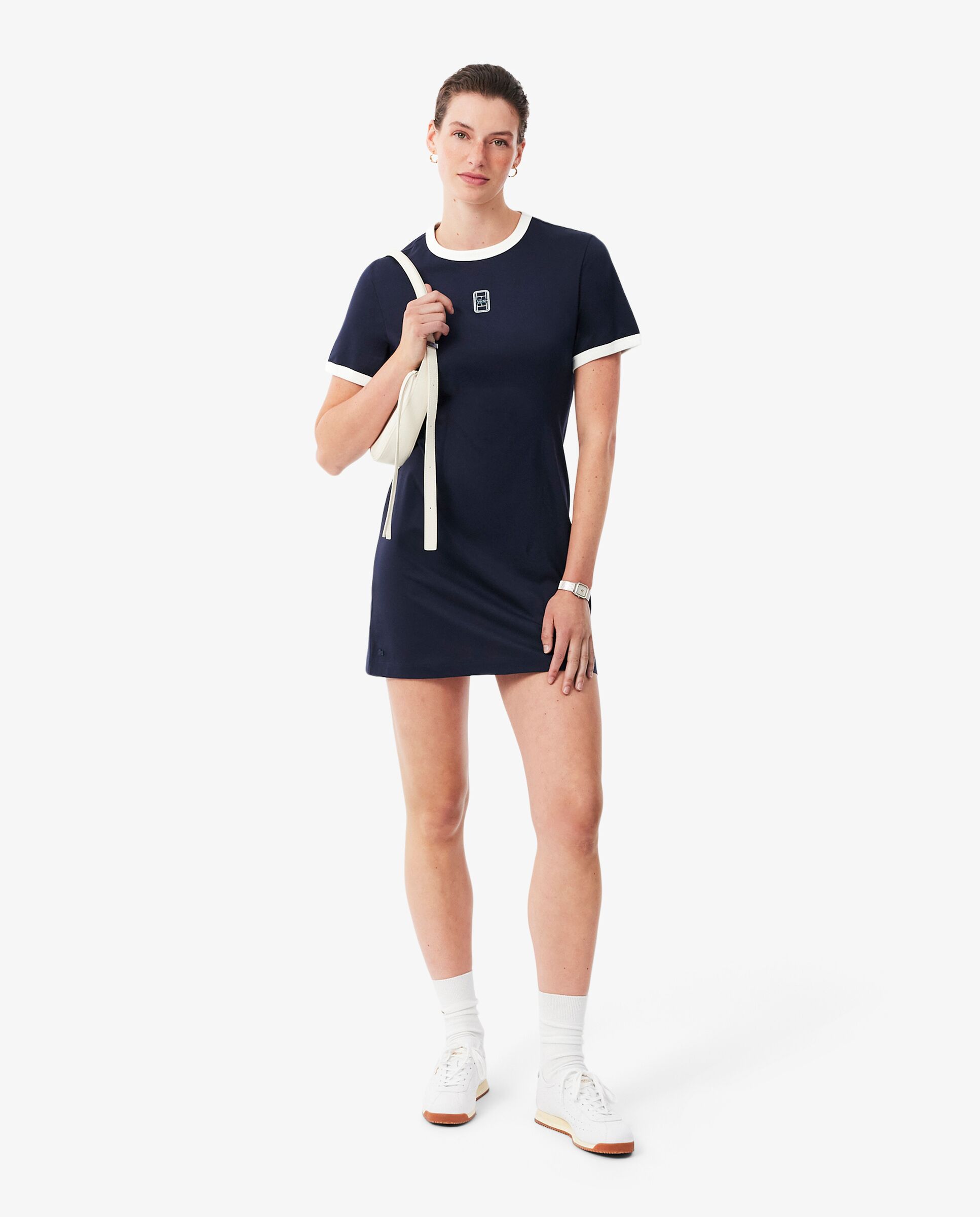 Vestido camisero de algodón con insignia en azul - Lacoste - Blanco Blanco-4