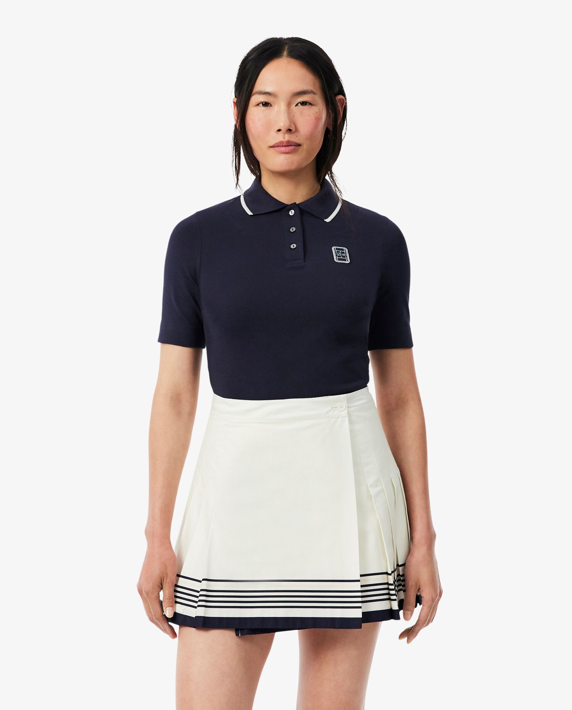 Polo de mujer con insignia en dos tonos de corte ajustado en rosa de manga corta - Lacoste - Azul marino Azul marino-1