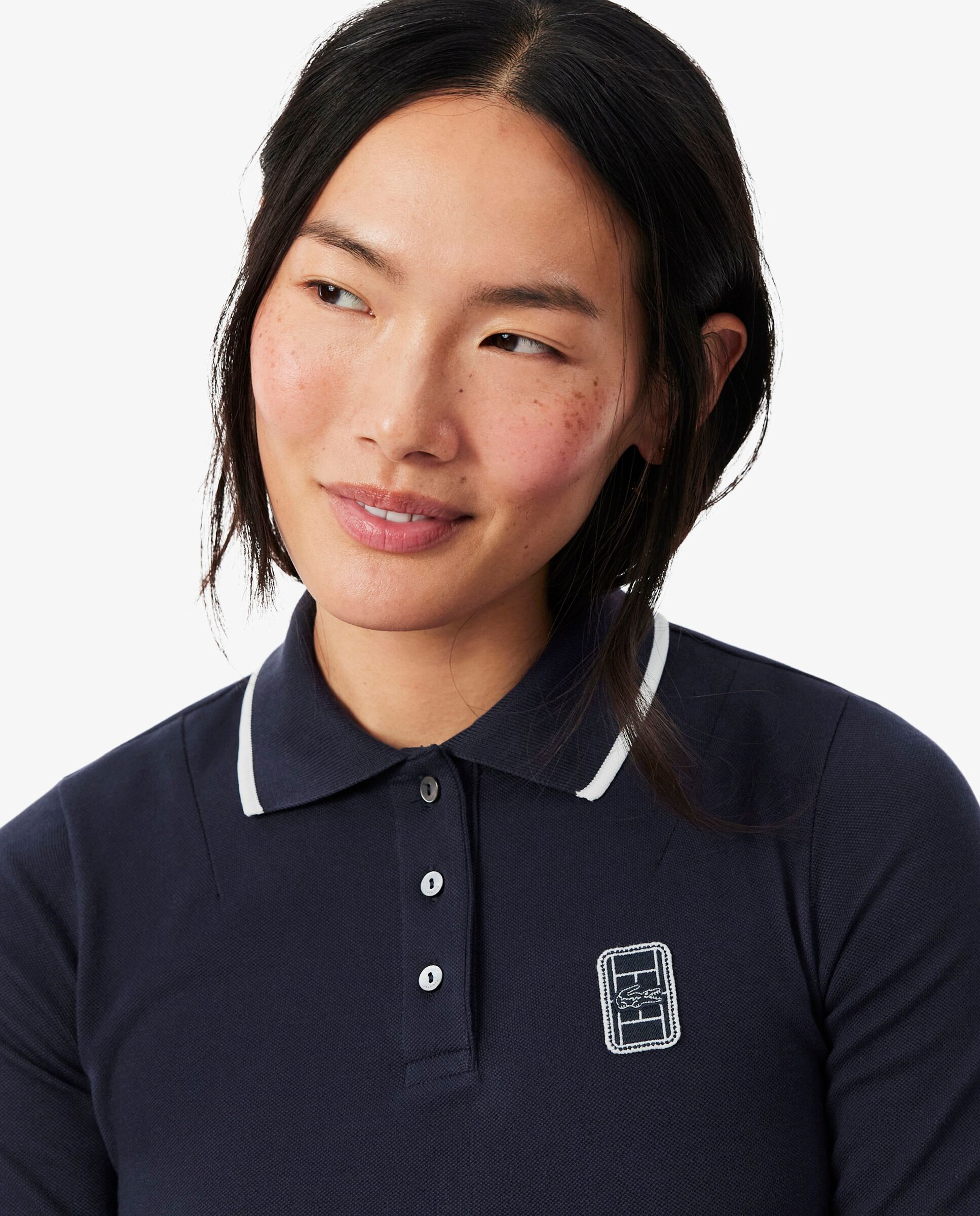 Polo de mujer con insignia en dos tonos de corte ajustado en rosa de manga corta - Lacoste - Azul marino Azul marino-3