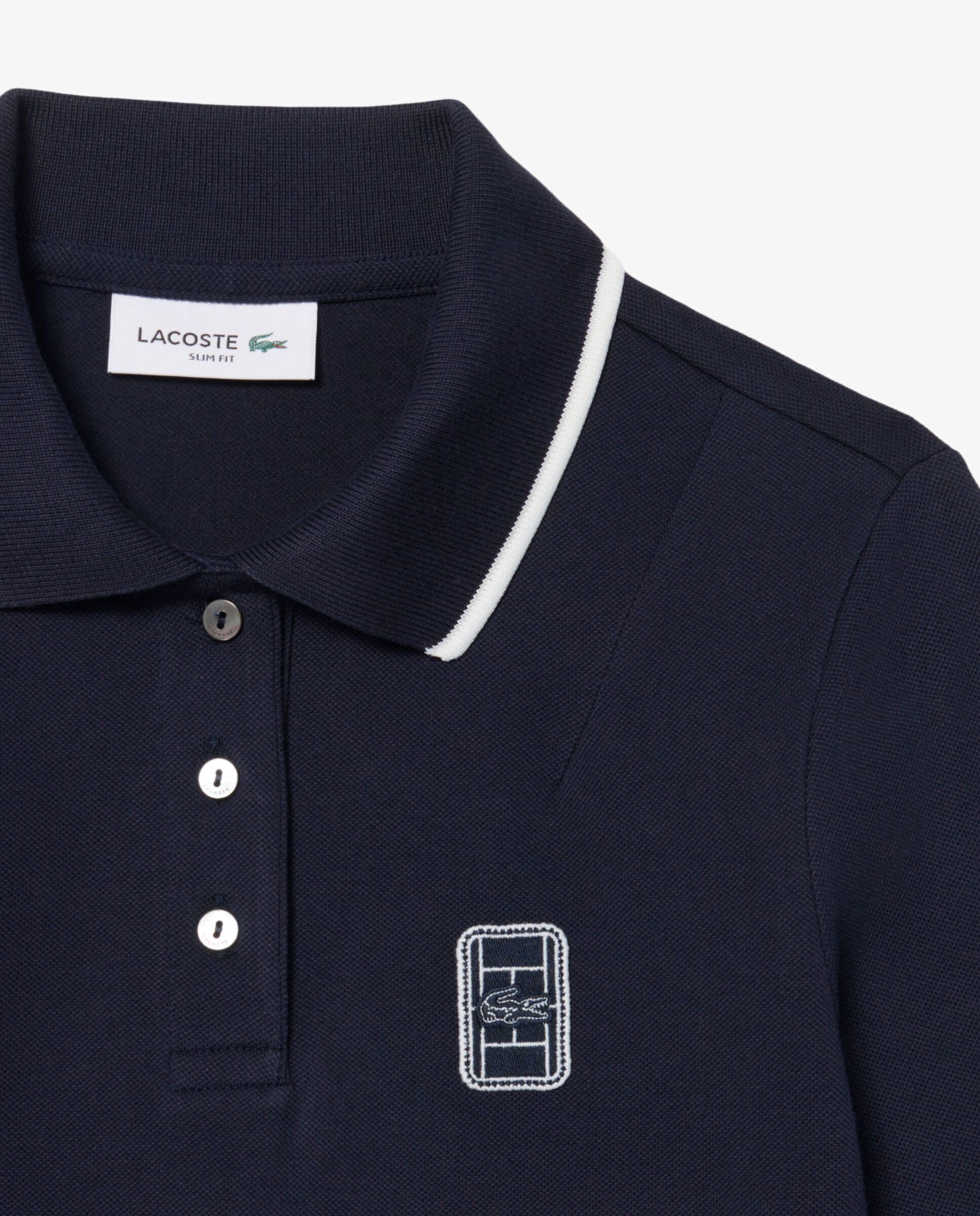 Polo de mujer con insignia en dos tonos de corte ajustado en rosa de manga corta - Lacoste - Azul marino Azul marino-5
