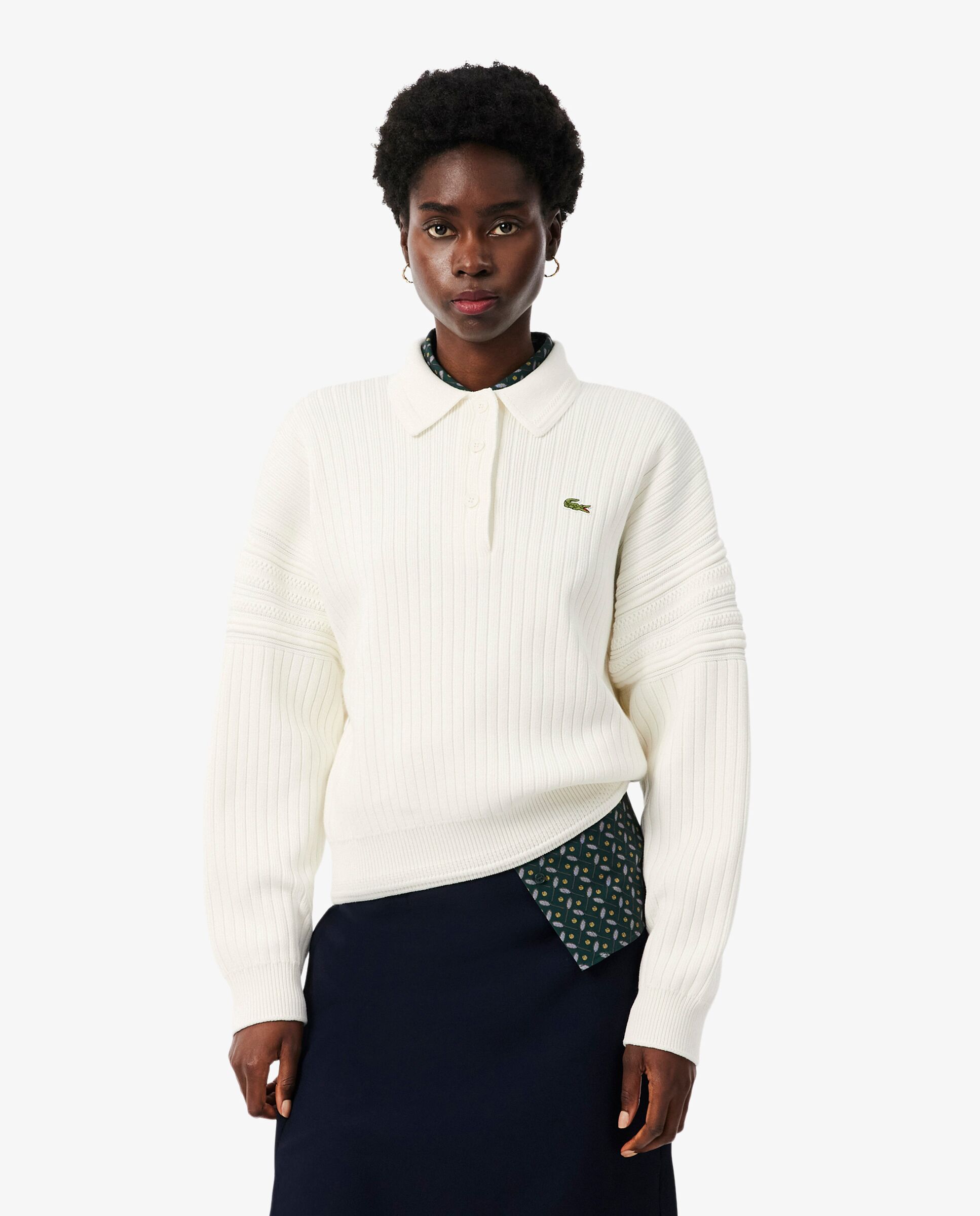 Con cuello polo de mujer de fabricación francesa en blanco de manga larga - Lacoste - Blanco Blanco-1