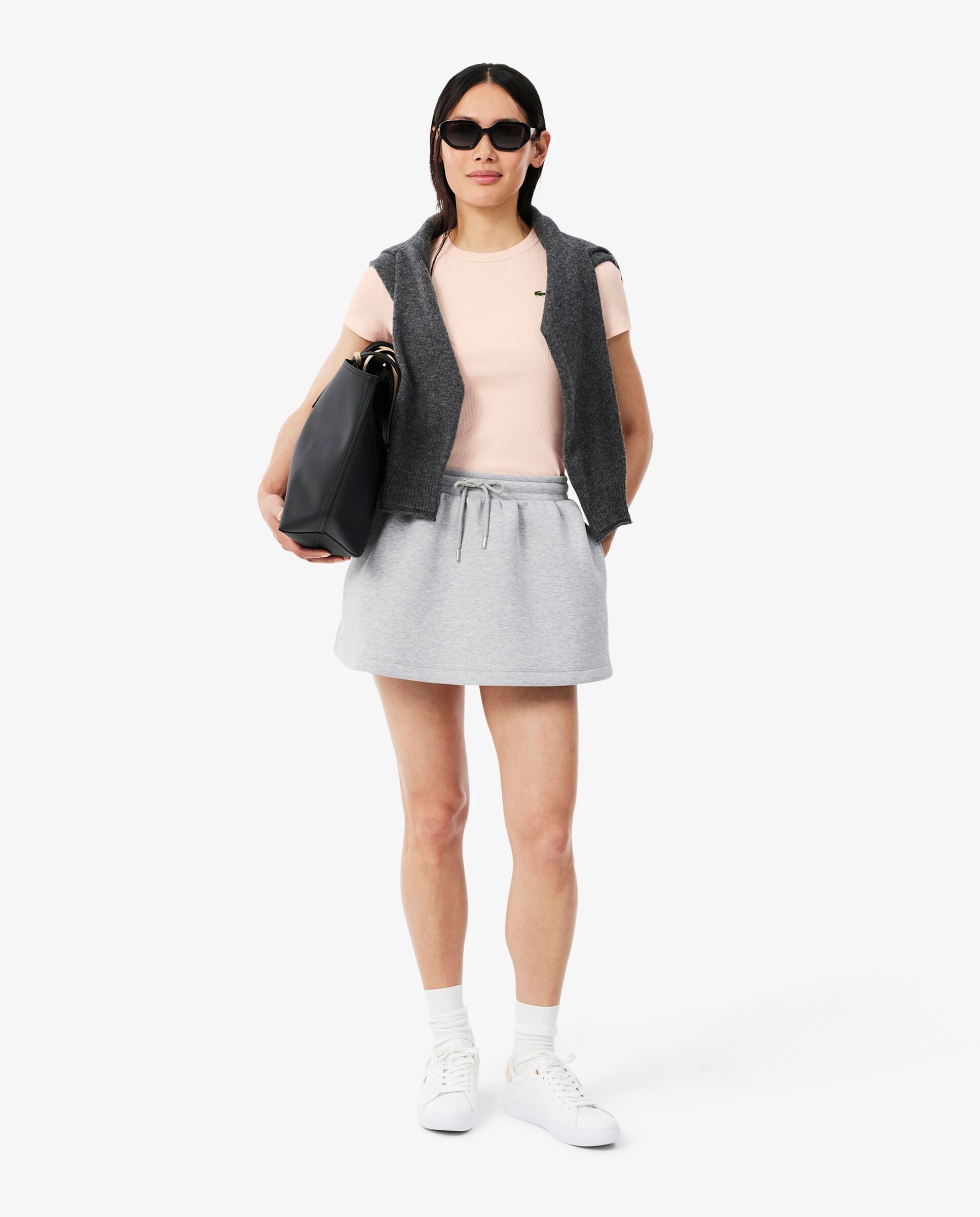 Camiseta de mujer de canalé de algodón de corte ajustado de manga corta - Lacoste - Rosa Rosa-4