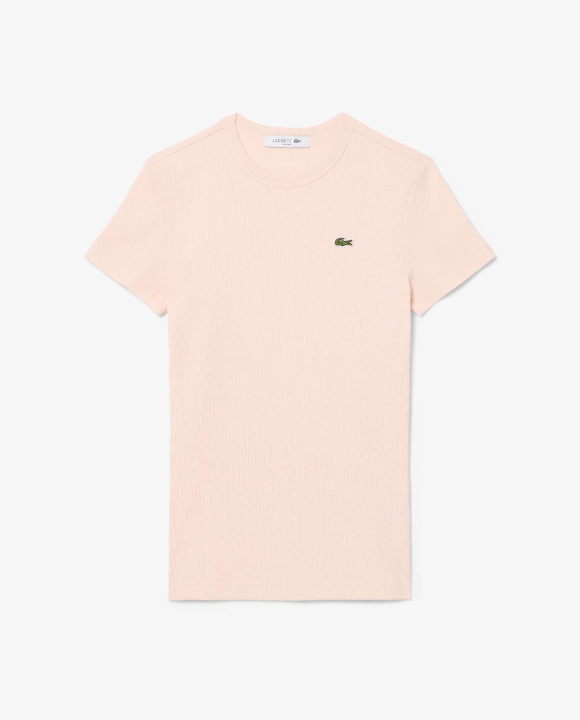 Camiseta de mujer de canalé de algodón de corte ajustado de manga corta - Lacoste - Rosa Rosa-6