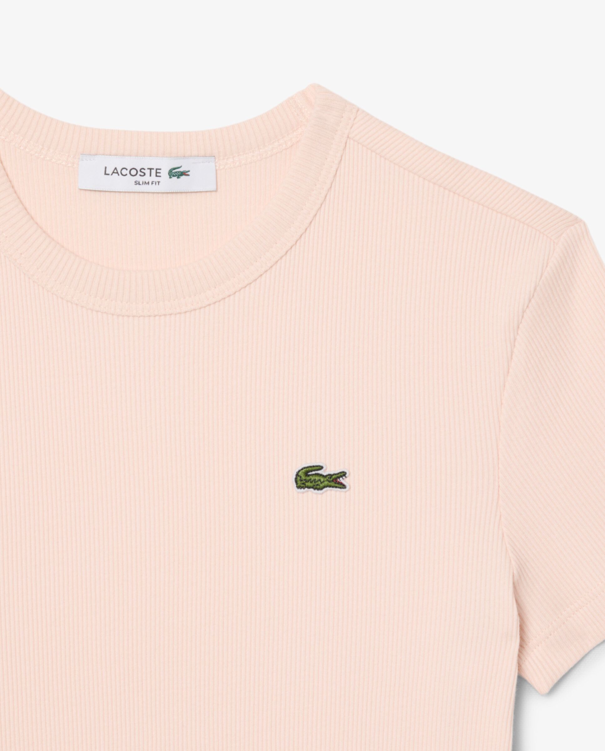 Camiseta de mujer de canalé de algodón de corte ajustado de manga corta - Lacoste - Rosa Rosa-5
