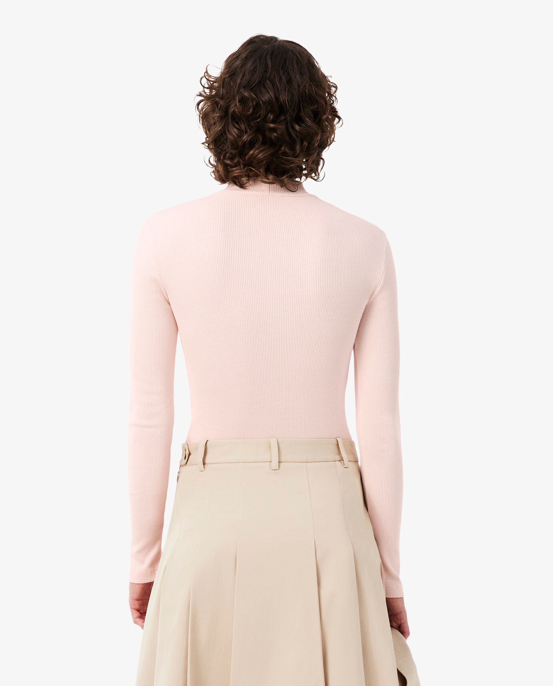 Camiseta de mujer de manga larga y cuello alto de corte ajustado en - Lacoste - Rosa Rosa-2