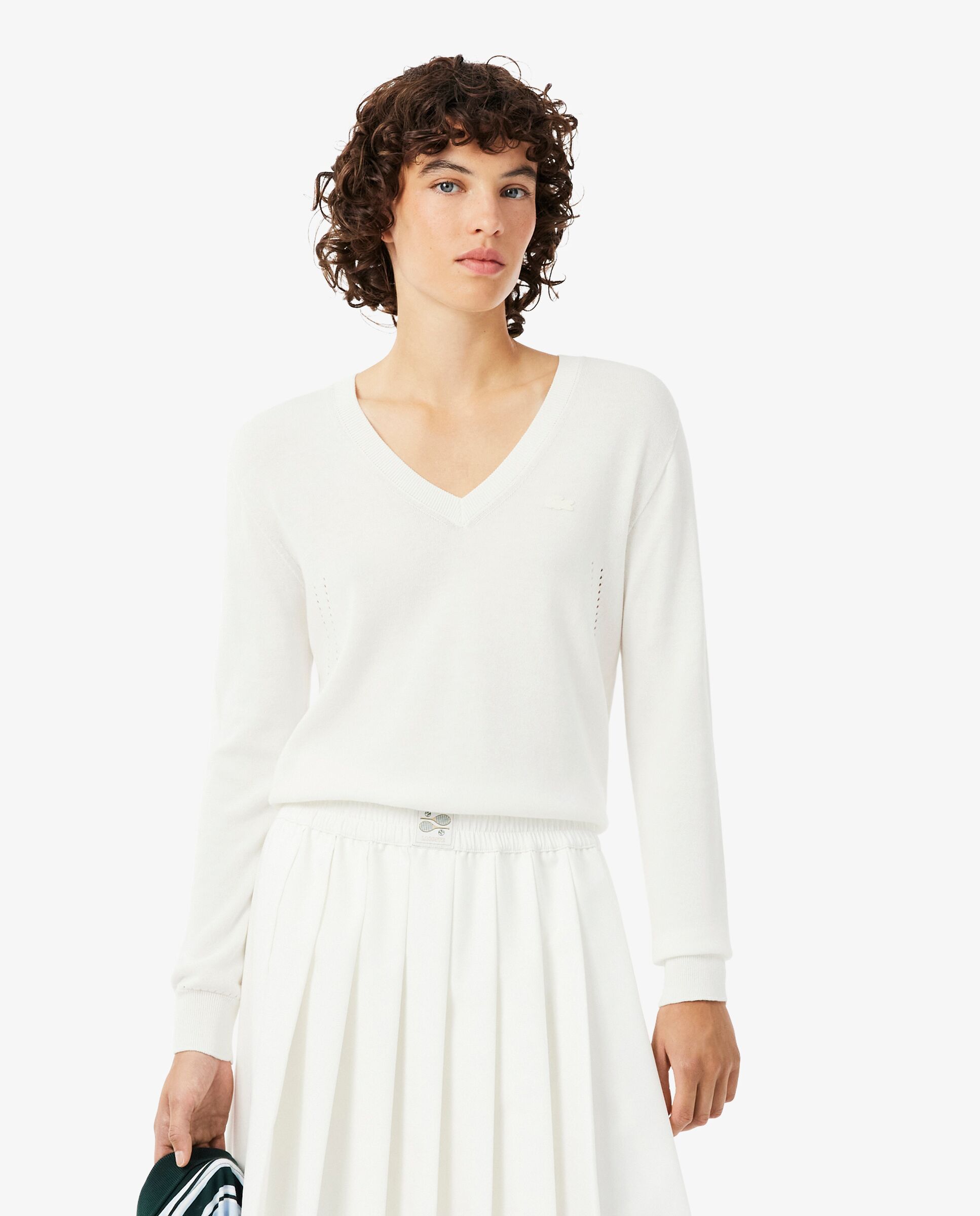 De cuello de pico de punto de canalé sin costuras en rosa - Lacoste - Blanco Blanco-1