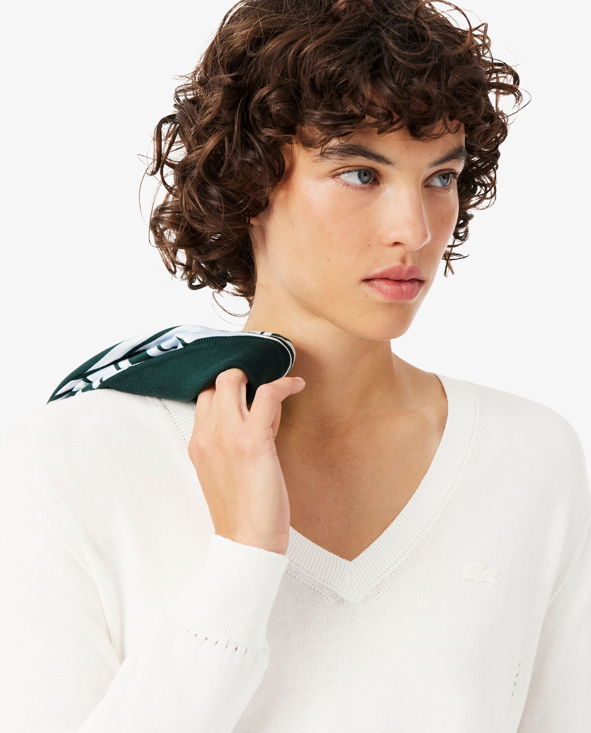 De cuello de pico de punto de canalé sin costuras en rosa - Lacoste - Blanco Blanco-3