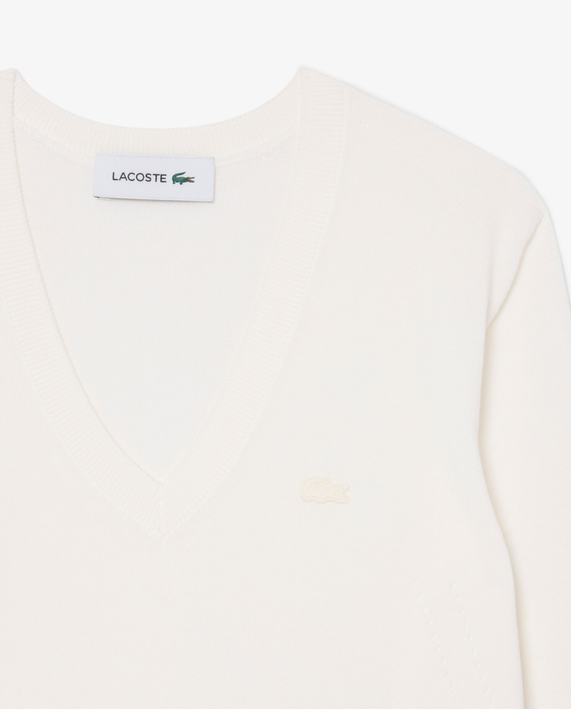 De cuello de pico de punto de canalé sin costuras en rosa - Lacoste - Blanco Blanco-5