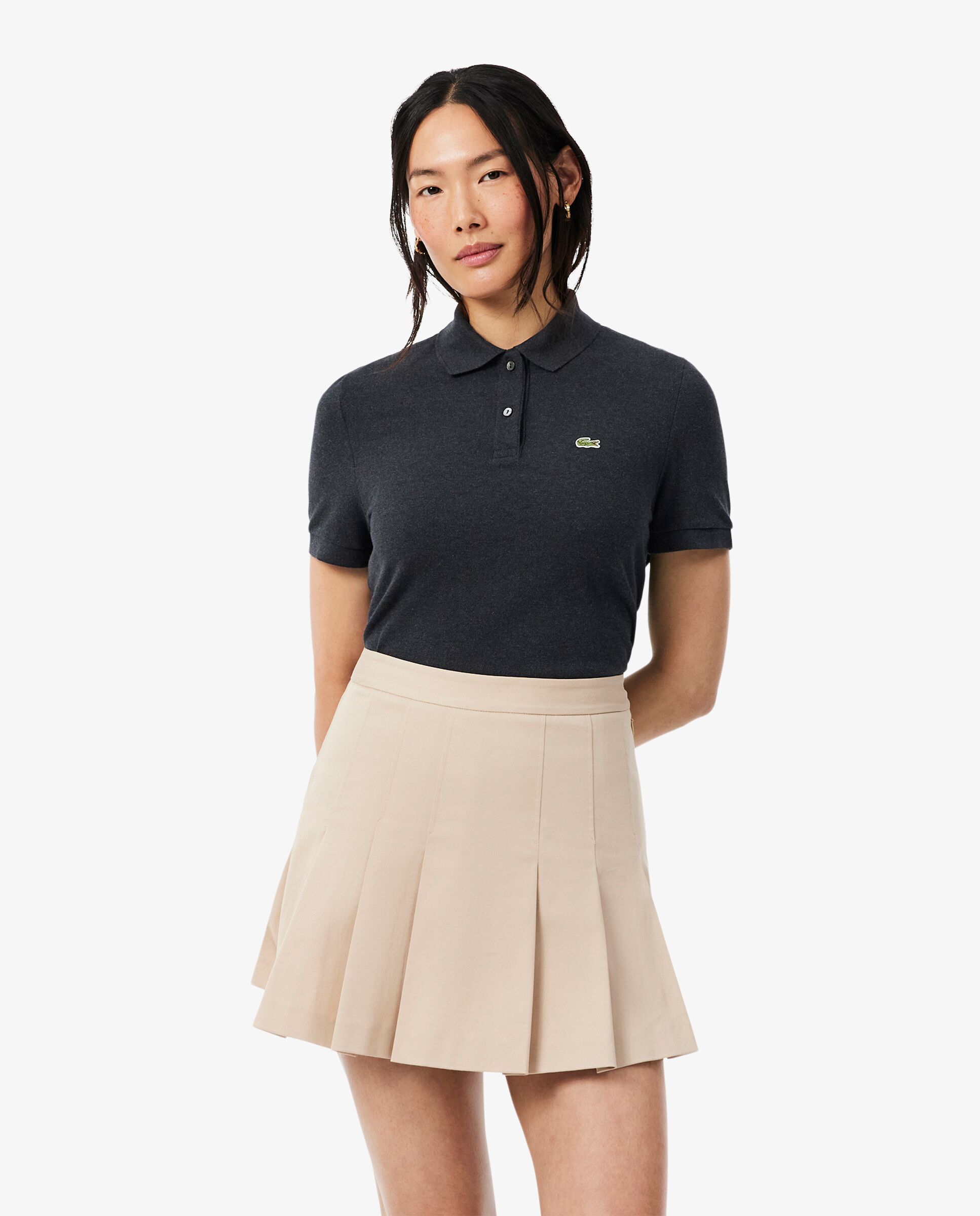 Polo de mujer de corte regular de petit piqué suave de manga corta - Lacoste - Gris Gris-1