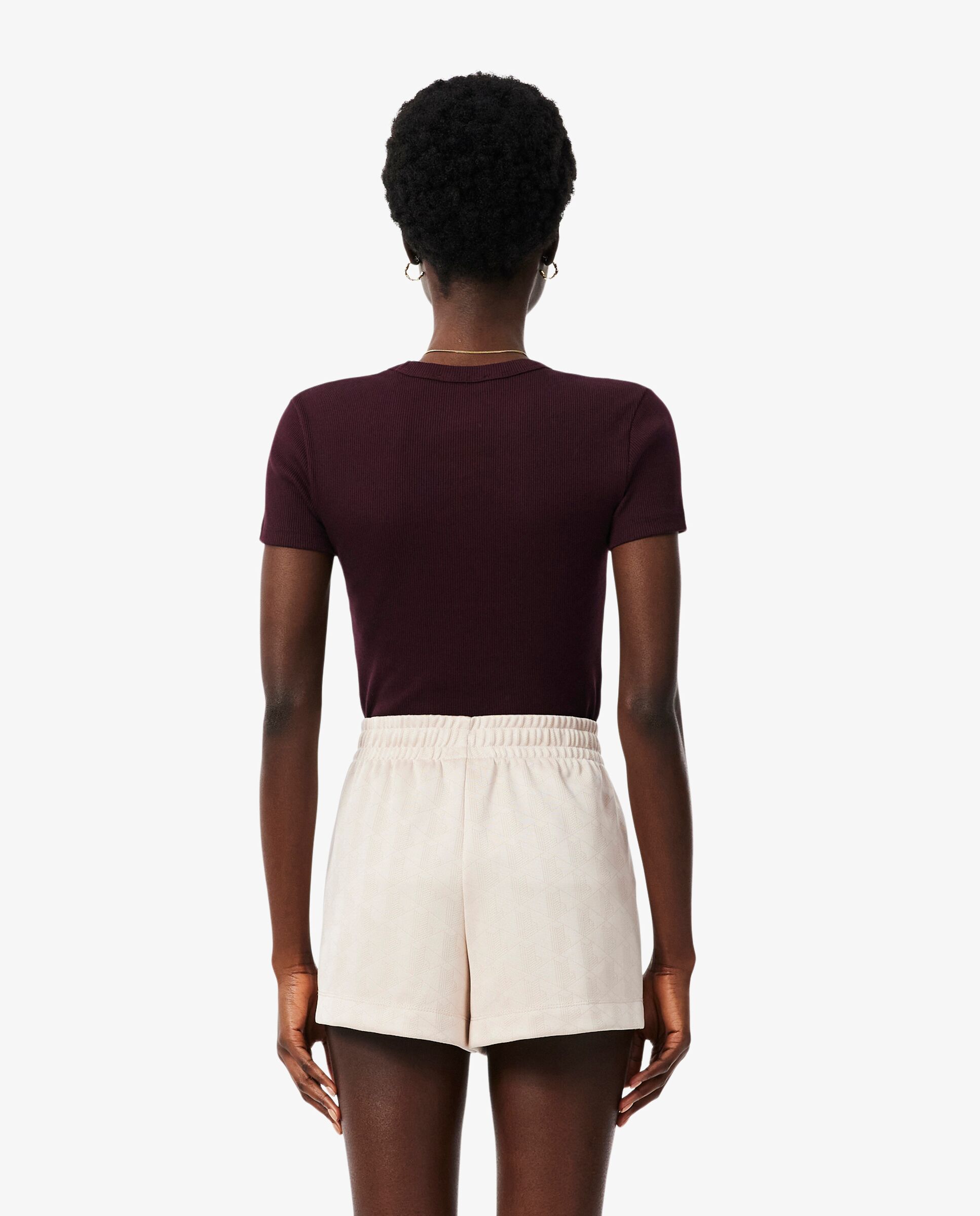 Camiseta de mujer de canalé de algodón de corte ajustado de manga corta - Lacoste - Marrón Marrón-2